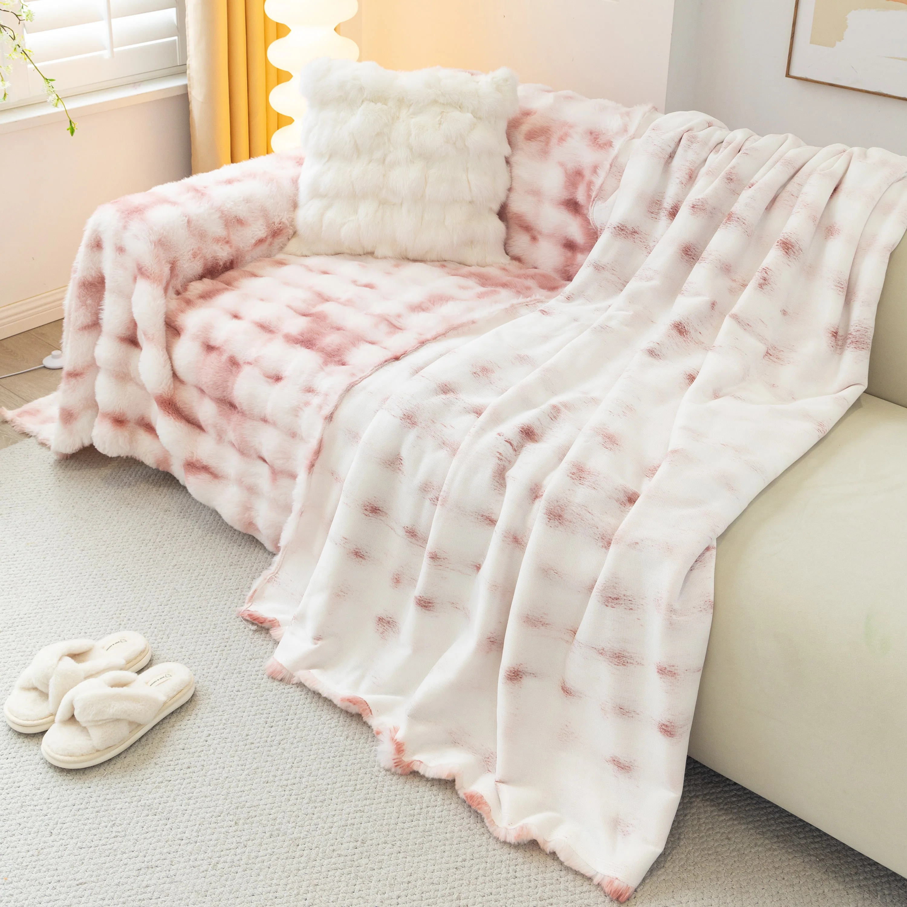 Thick Faux Fur Couch Cover Fluffy Fuzzy Warm Washable Furniture Protector for Kids Pets - Image 75
