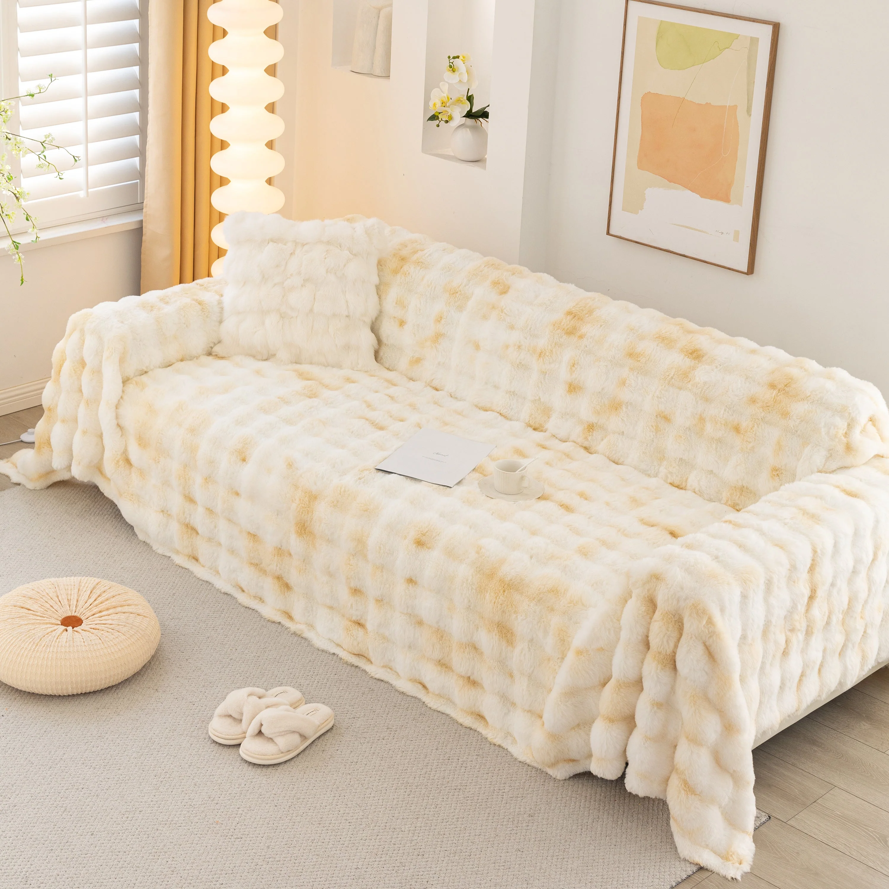 Thick Faux Fur Couch Cover Fluffy Fuzzy Warm Washable Furniture Protector for Kids Pets - Image 81