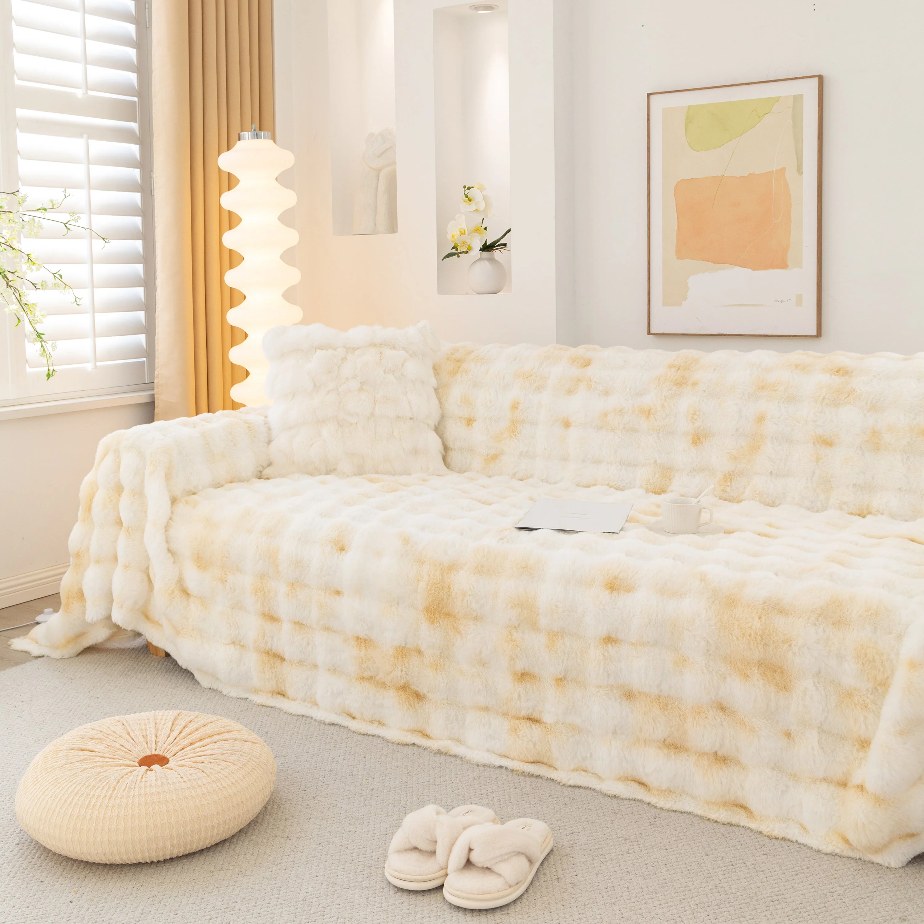 Thick Faux Fur Couch Cover Fluffy Fuzzy Warm Washable Furniture Protector for Kids Pets - Image 82