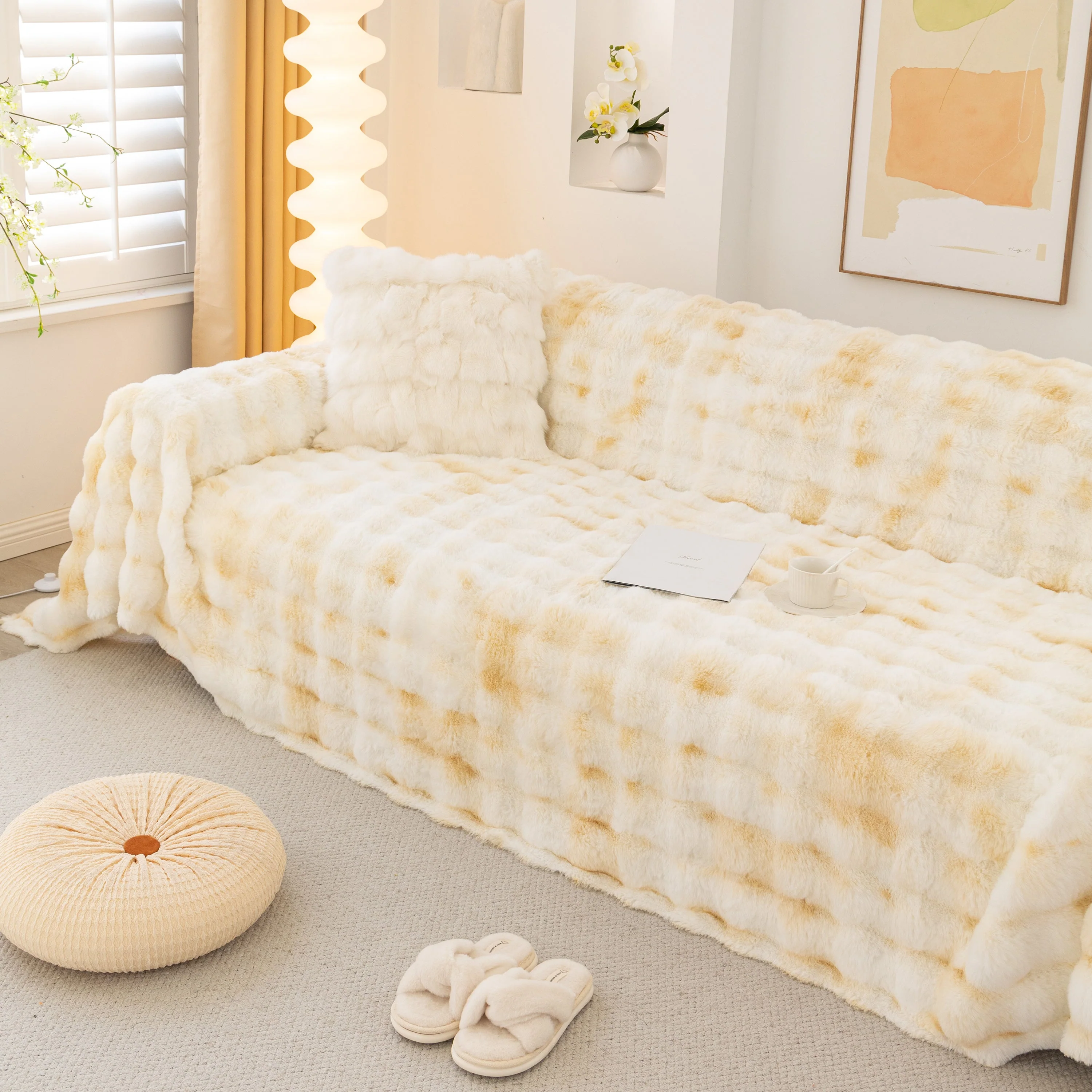 Thick Faux Fur Couch Cover Fluffy Fuzzy Warm Washable Furniture Protector for Kids Pets - Image 83