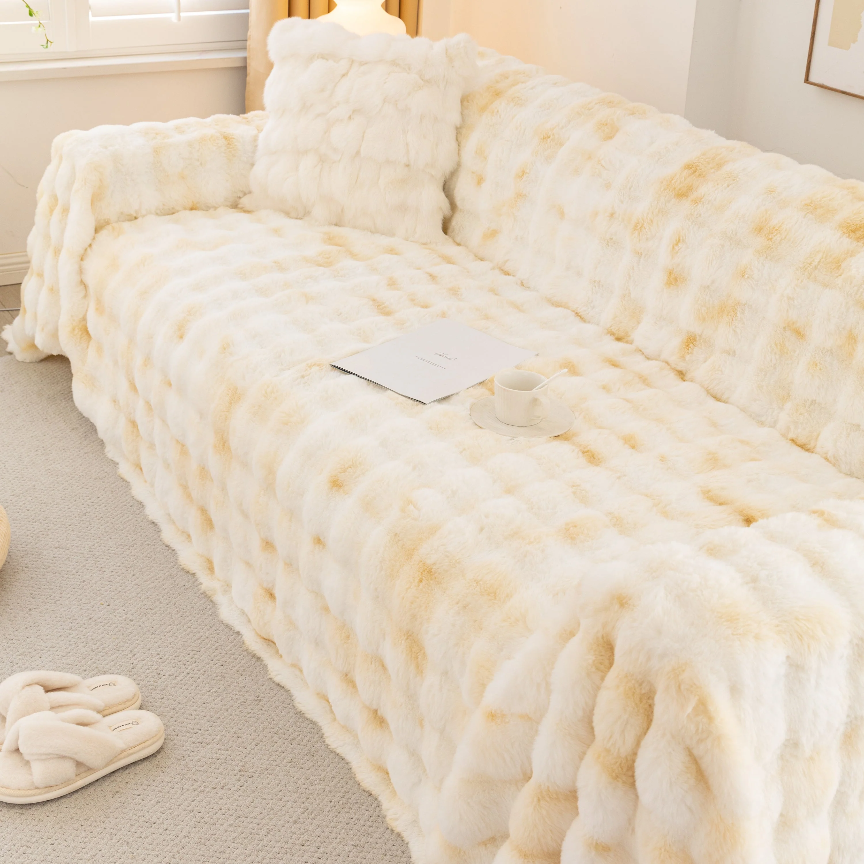 Thick Faux Fur Couch Cover Fluffy Fuzzy Warm Washable Furniture Protector for Kids Pets - Image 87