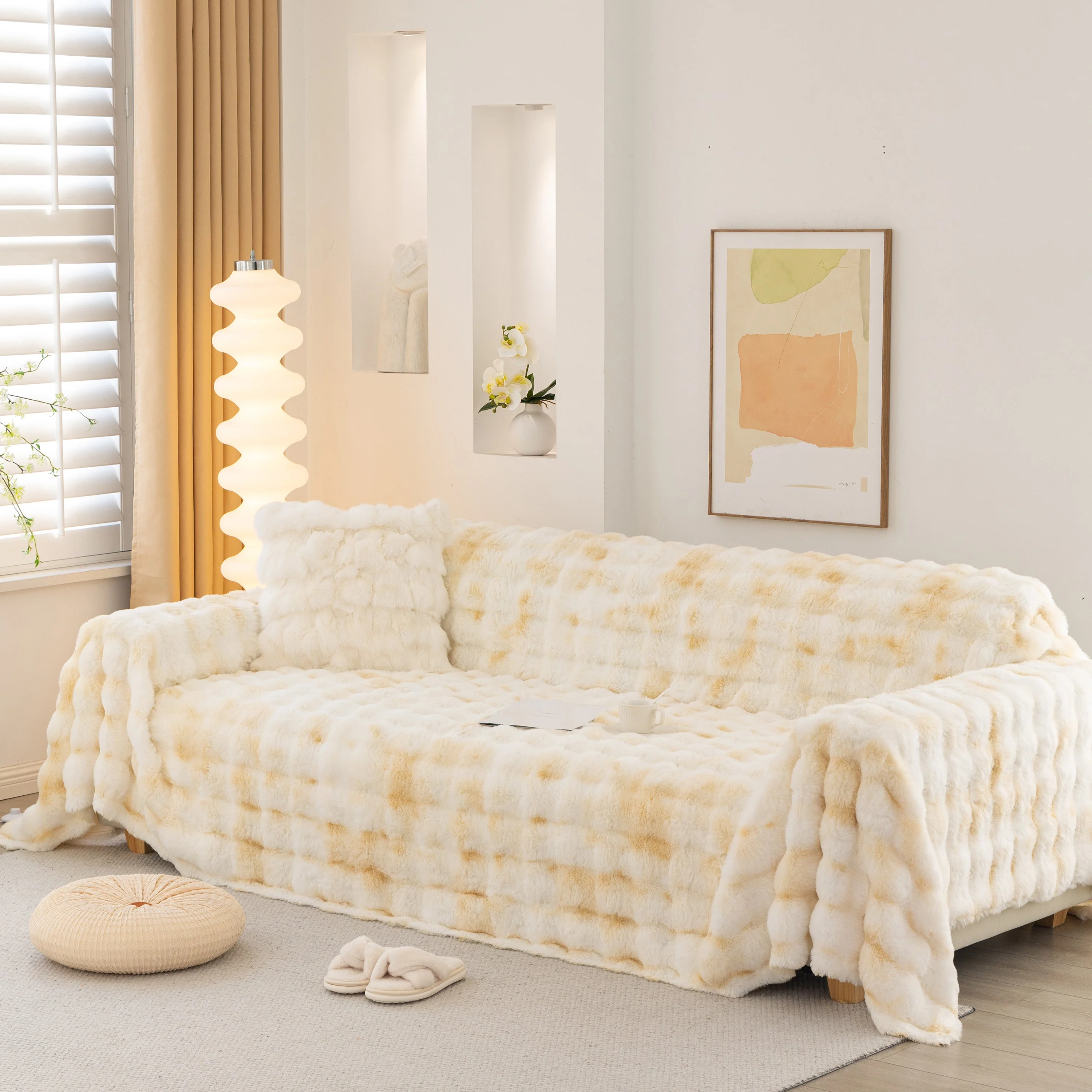 Thick Faux Fur Couch Cover Fluffy Fuzzy Warm Washable Furniture Protector for Kids Pets - Image 88