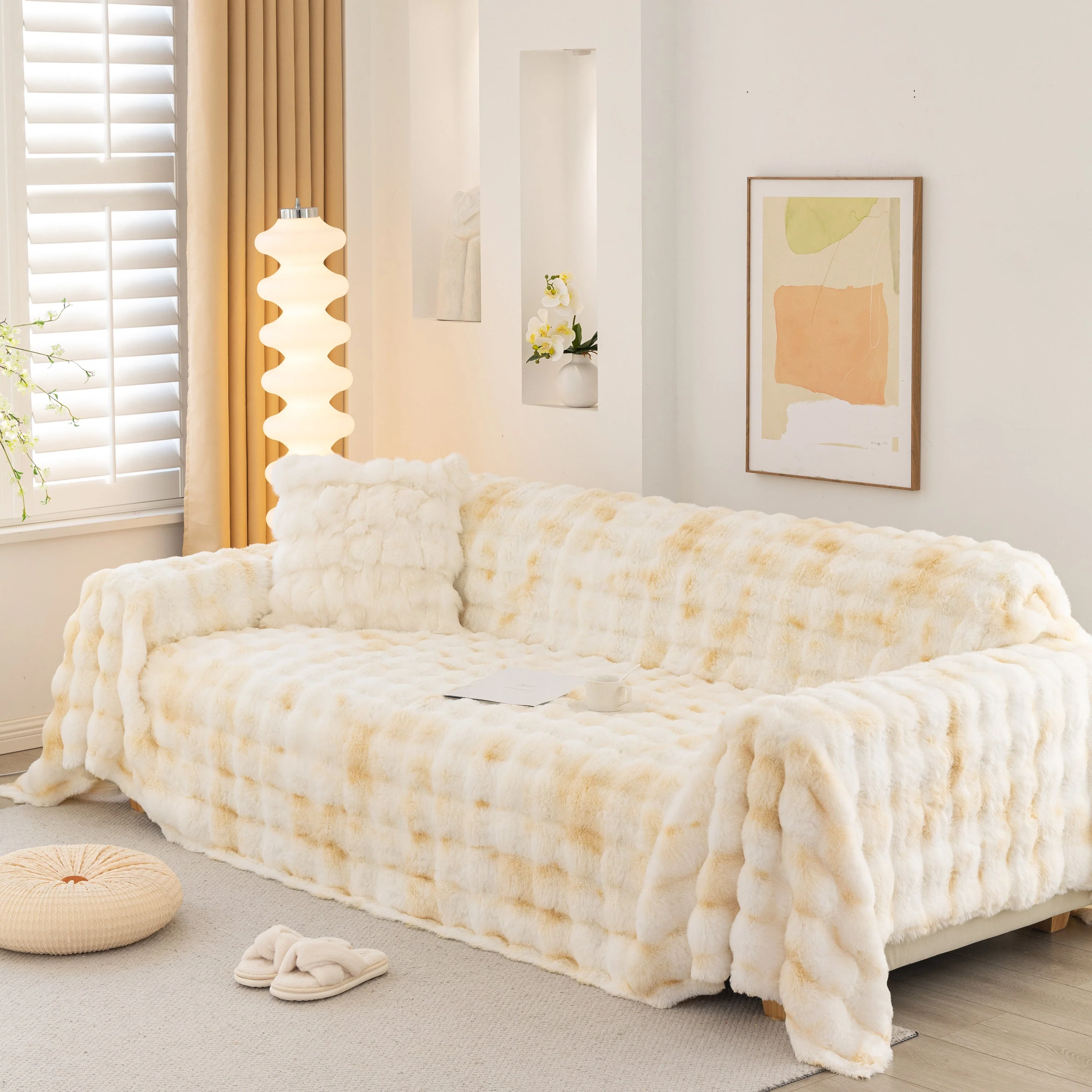 Thick Faux Fur Couch Cover Fluffy Fuzzy Warm Washable Furniture Protector for Kids Pets - Image 89