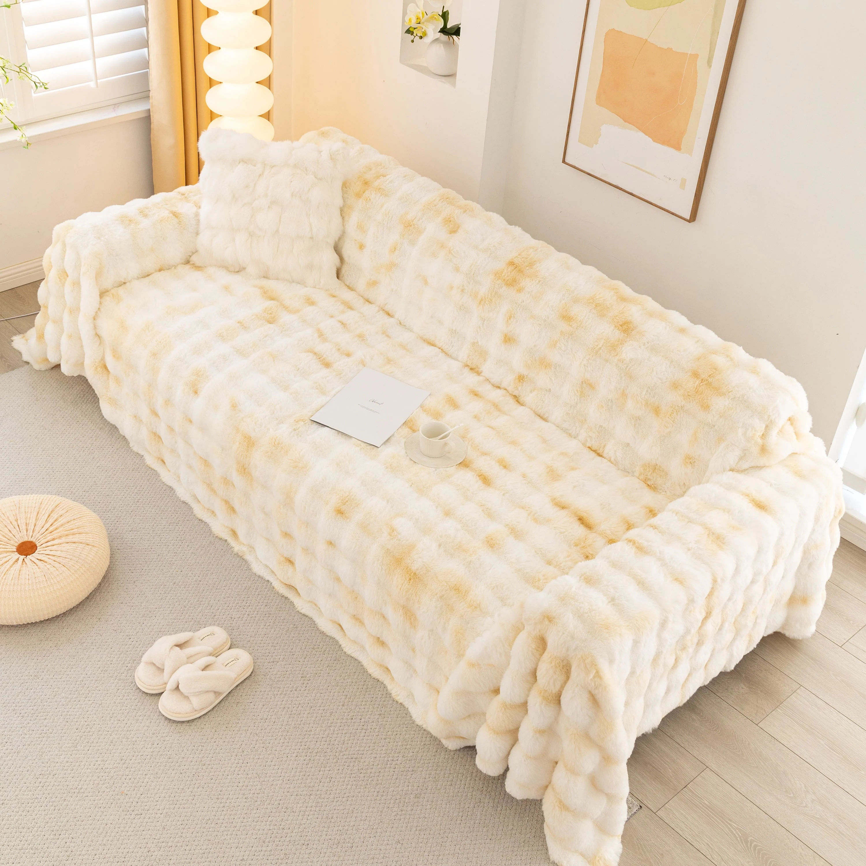 Thick Faux Fur Couch Cover Fluffy Fuzzy Warm Washable Furniture Protector for Kids Pets - Image 90