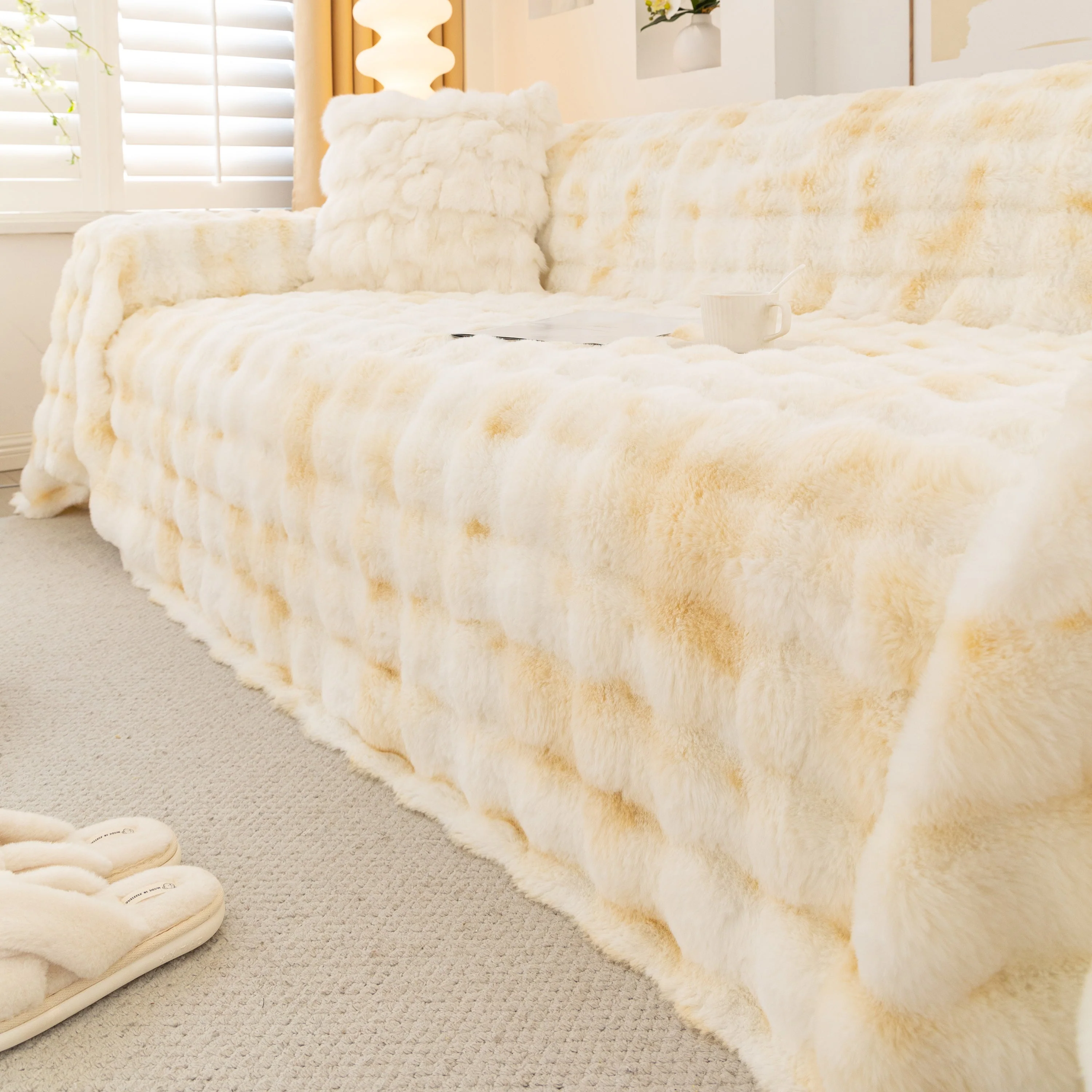 Thick Faux Fur Couch Cover Fluffy Fuzzy Warm Washable Furniture Protector for Kids Pets - Image 92