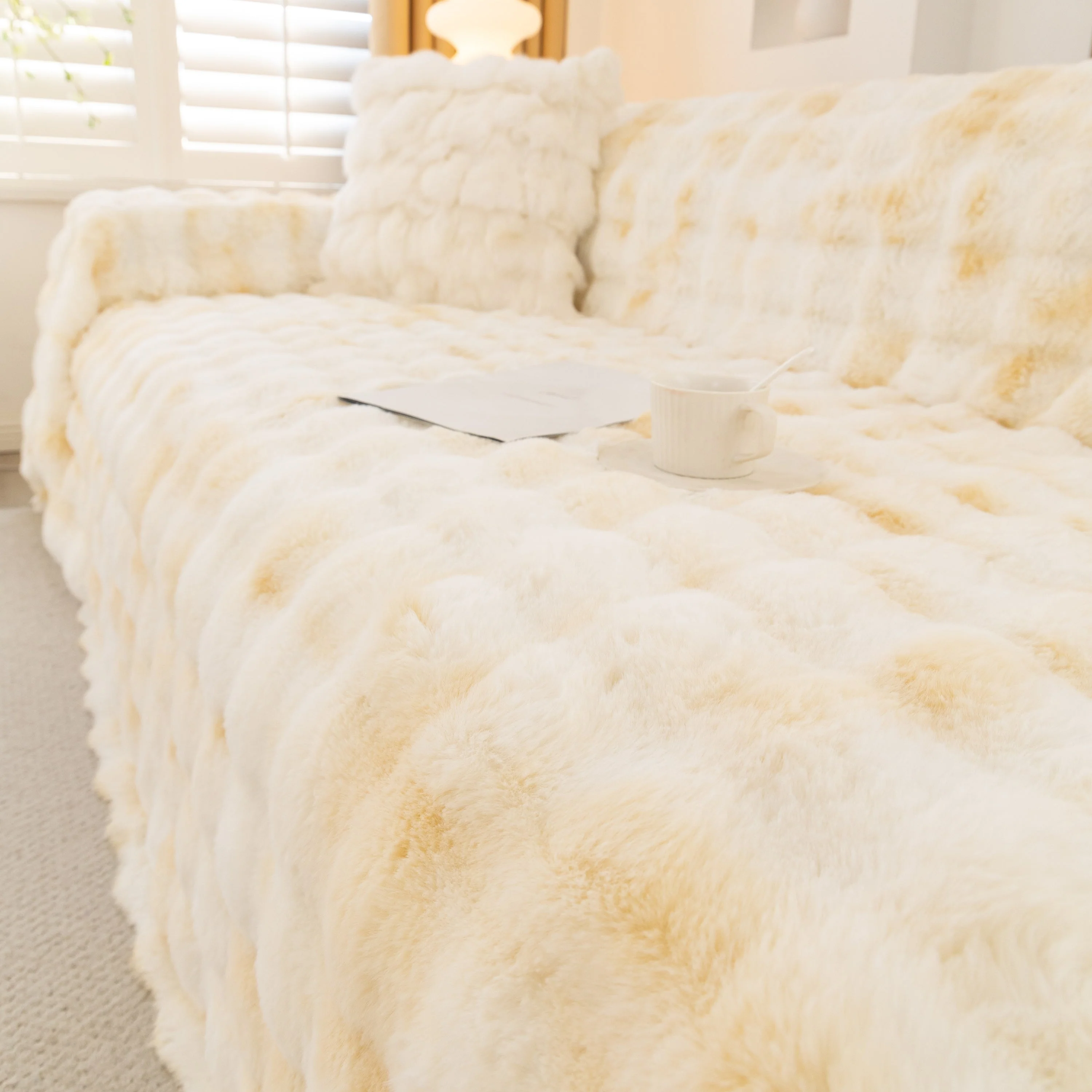 Thick Faux Fur Couch Cover Fluffy Fuzzy Warm Washable Furniture Protector for Kids Pets - Image 94