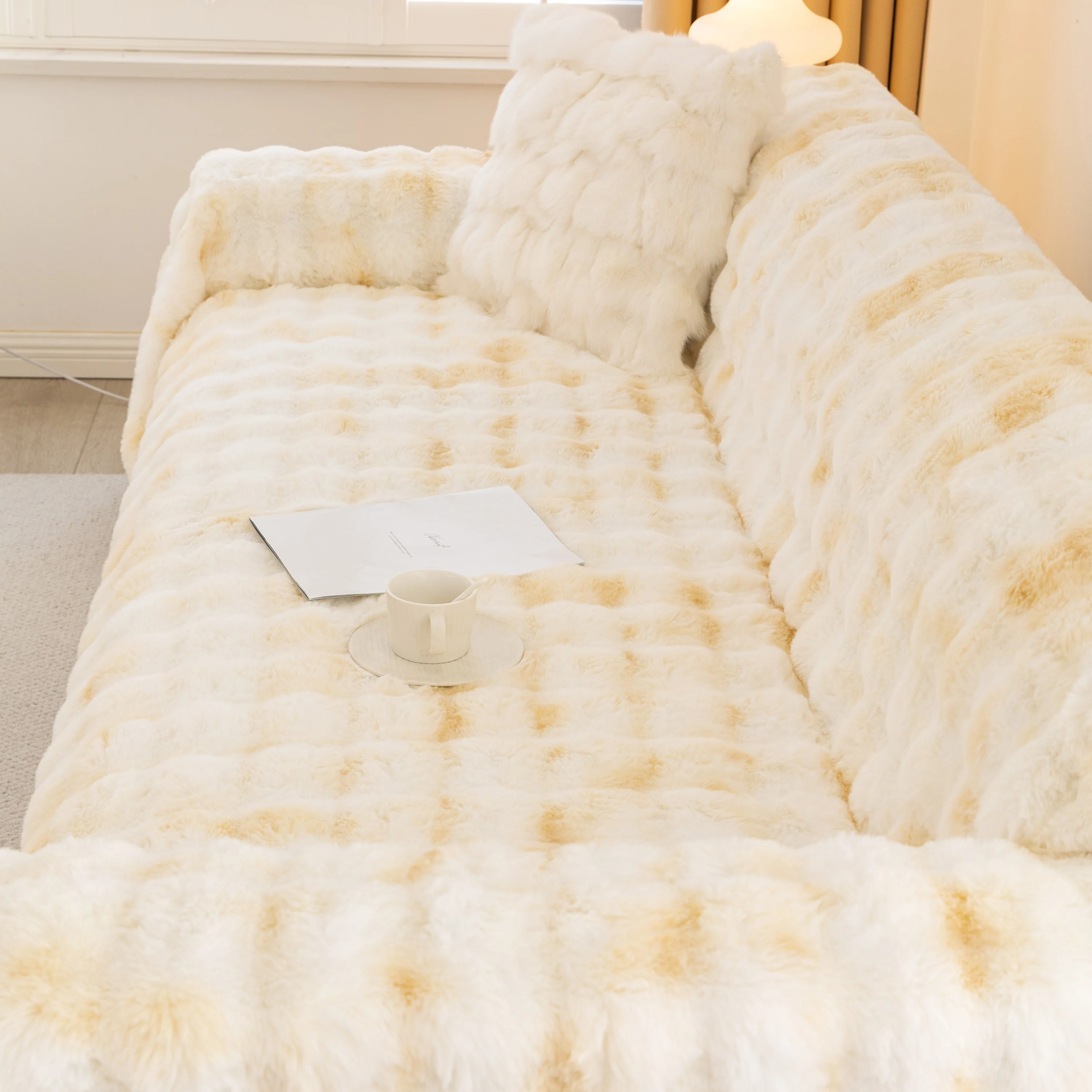 Thick Faux Fur Couch Cover Fluffy Fuzzy Warm Washable Furniture Protector for Kids Pets - Image 96