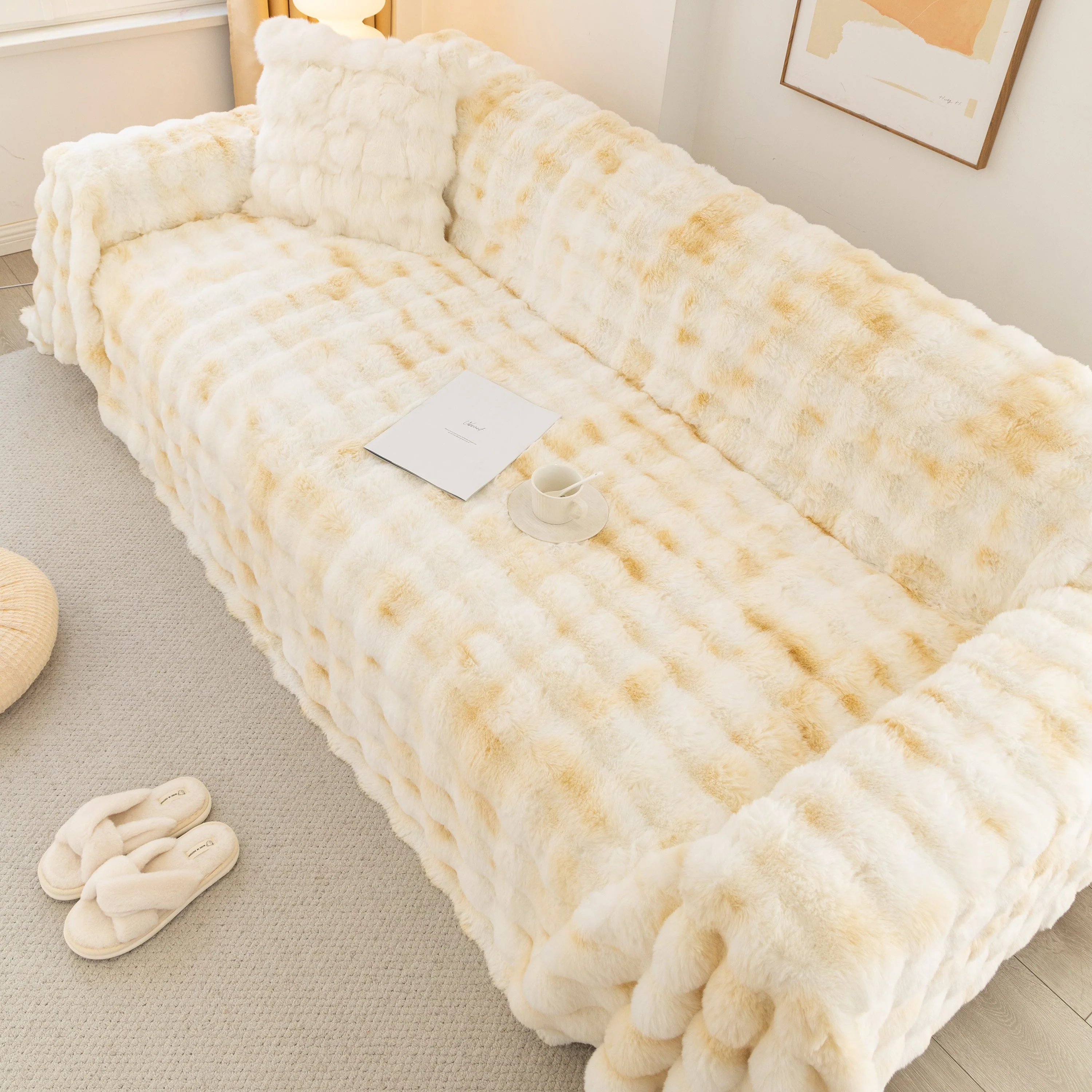 Thick Faux Fur Couch Cover Fluffy Fuzzy Warm Washable Furniture Protector for Kids Pets - Image 97