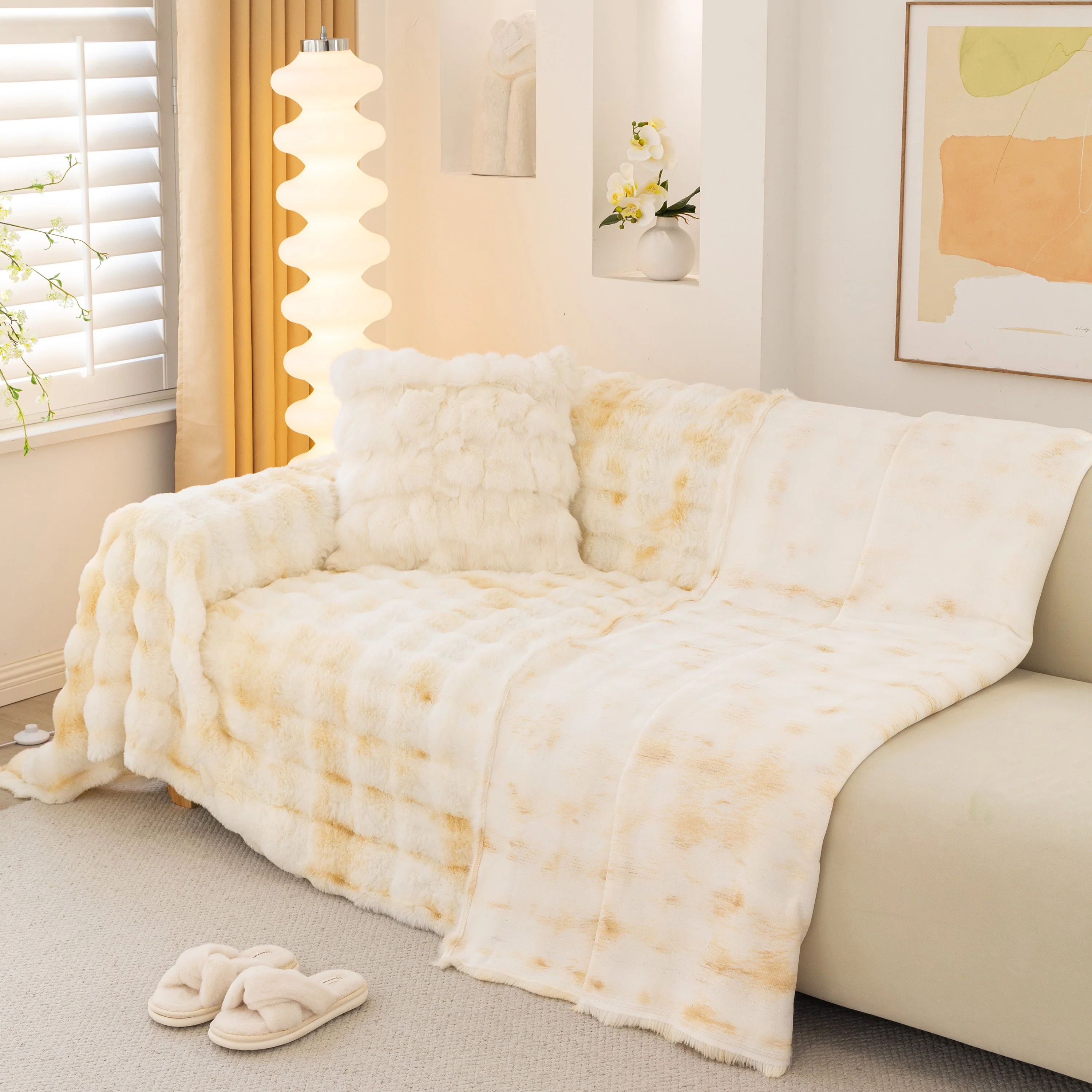 Thick Faux Fur Couch Cover Fluffy Fuzzy Warm Washable Furniture Protector for Kids Pets - Image 98