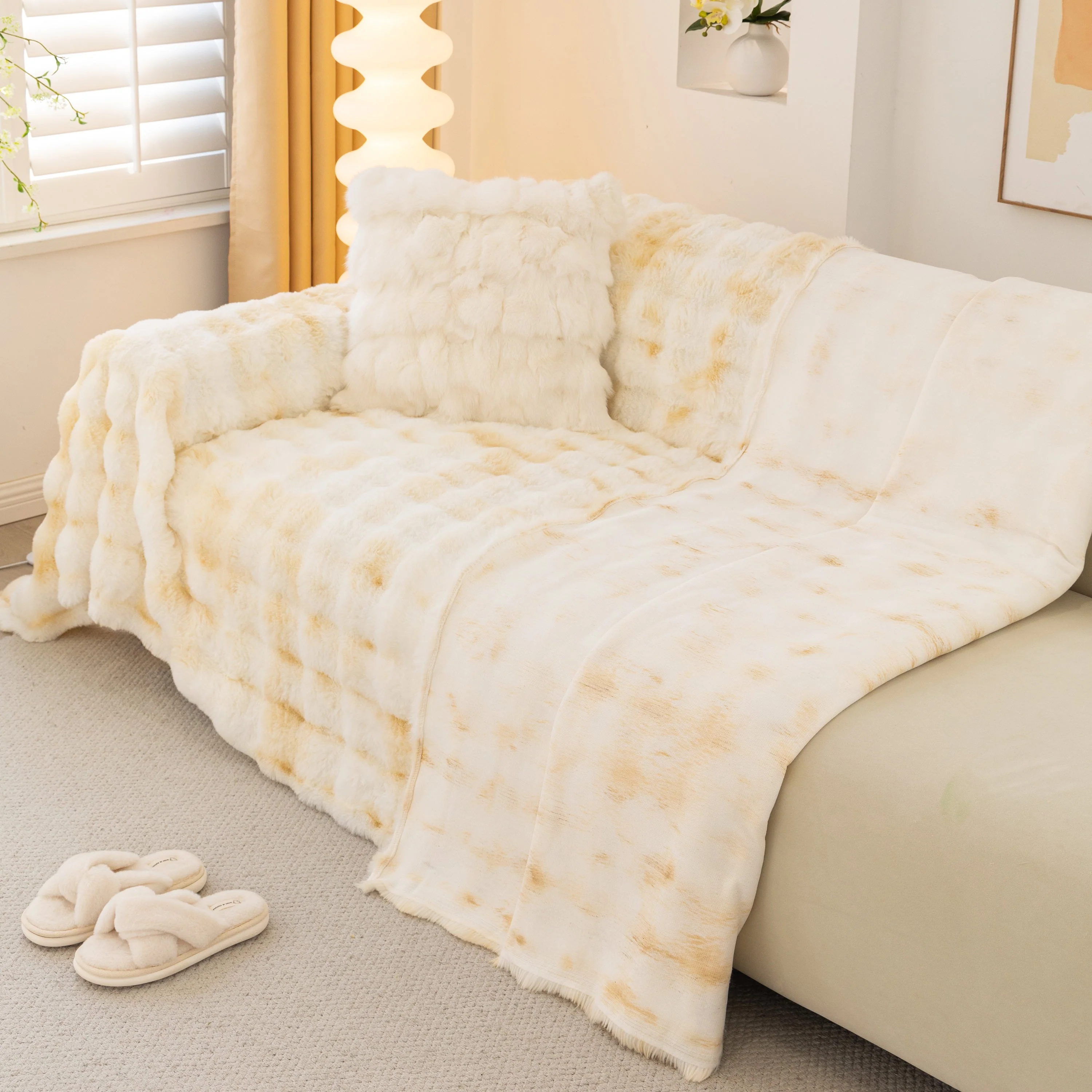 Thick Faux Fur Couch Cover Fluffy Fuzzy Warm Washable Furniture Protector for Kids Pets - Image 99
