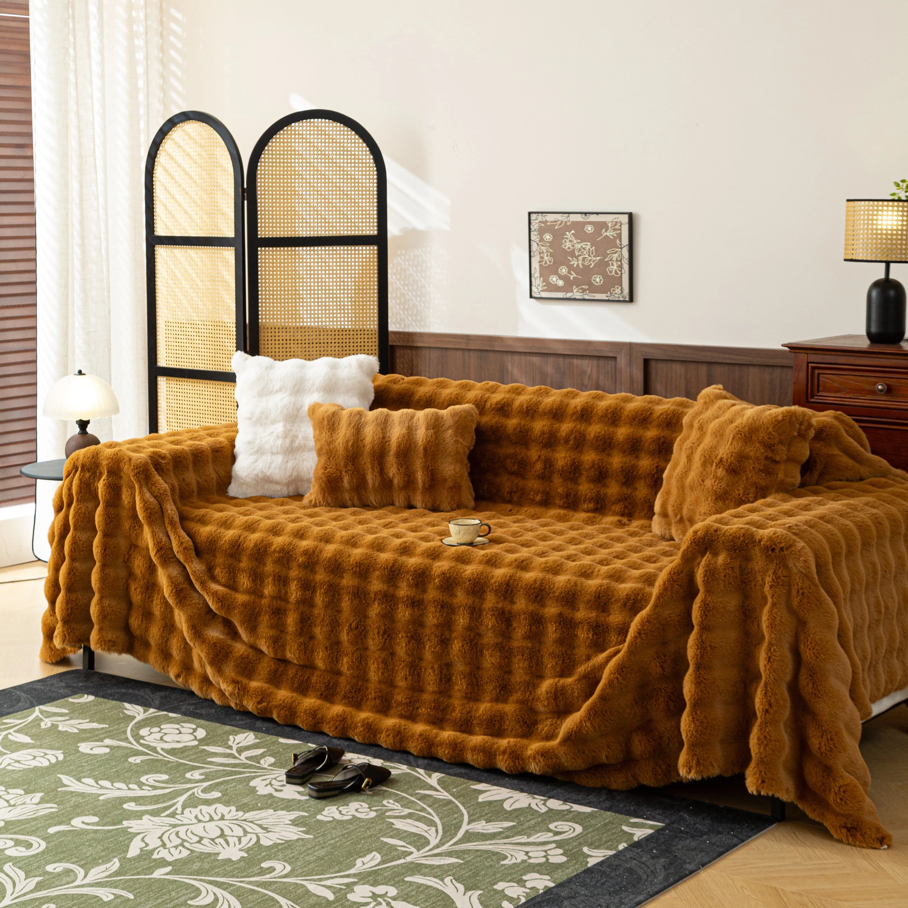 Thick Faux Fur Sofa Cover Fluffy Plush Warm Sofa Slipcover Furniture Protector for Couch Bed - Image 10