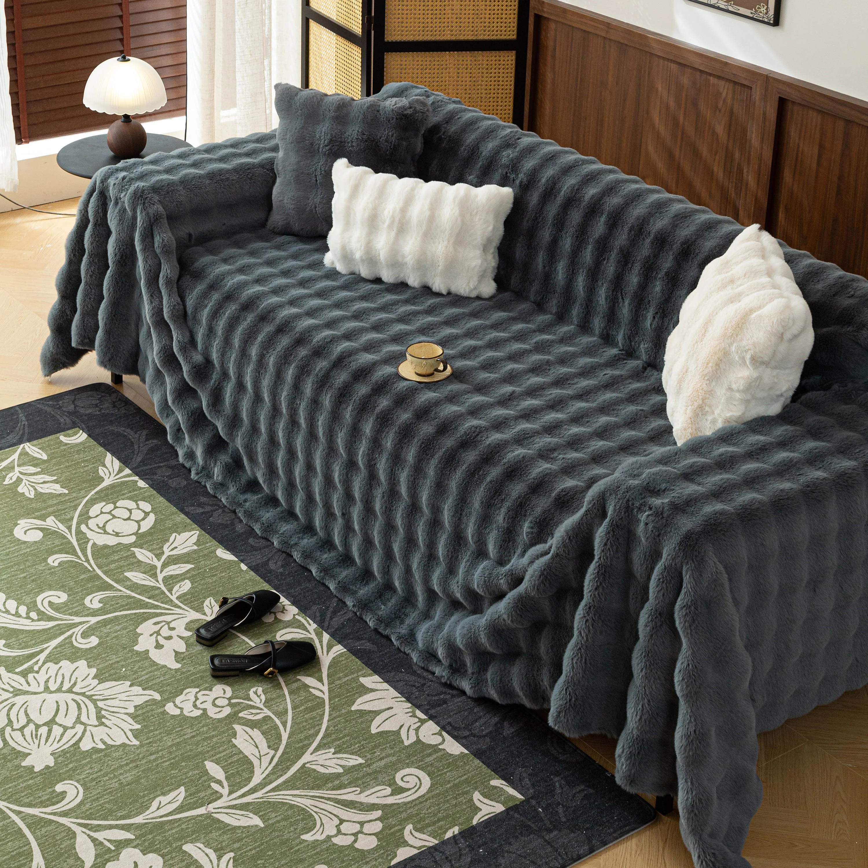 Thick Faux Fur Sofa Cover Fluffy Plush Warm Sofa Slipcover Furniture Protector for Couch Bed - Image 104