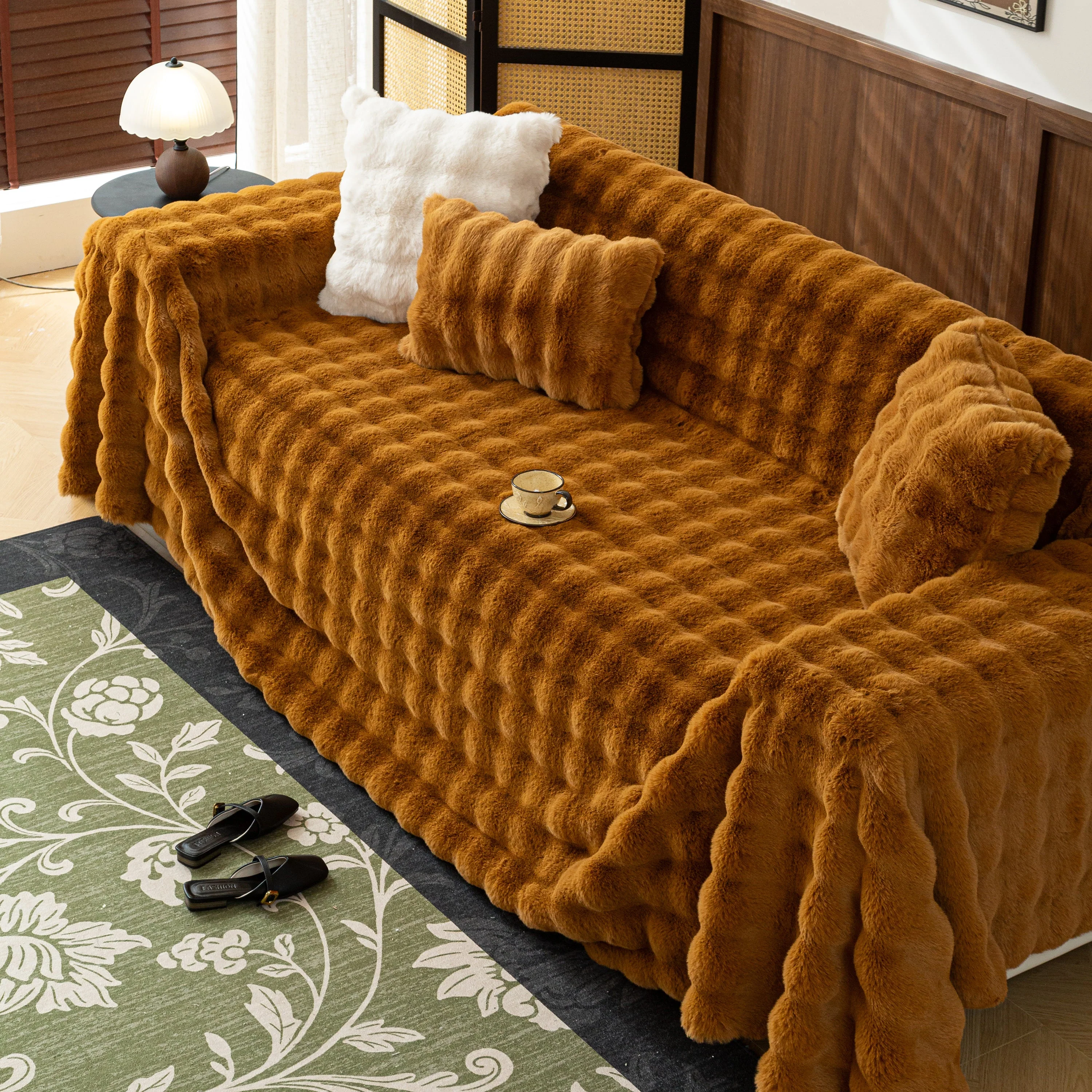Thick Faux Fur Sofa Cover Fluffy Plush Warm Sofa Slipcover Furniture Protector for Couch Bed - Image 11