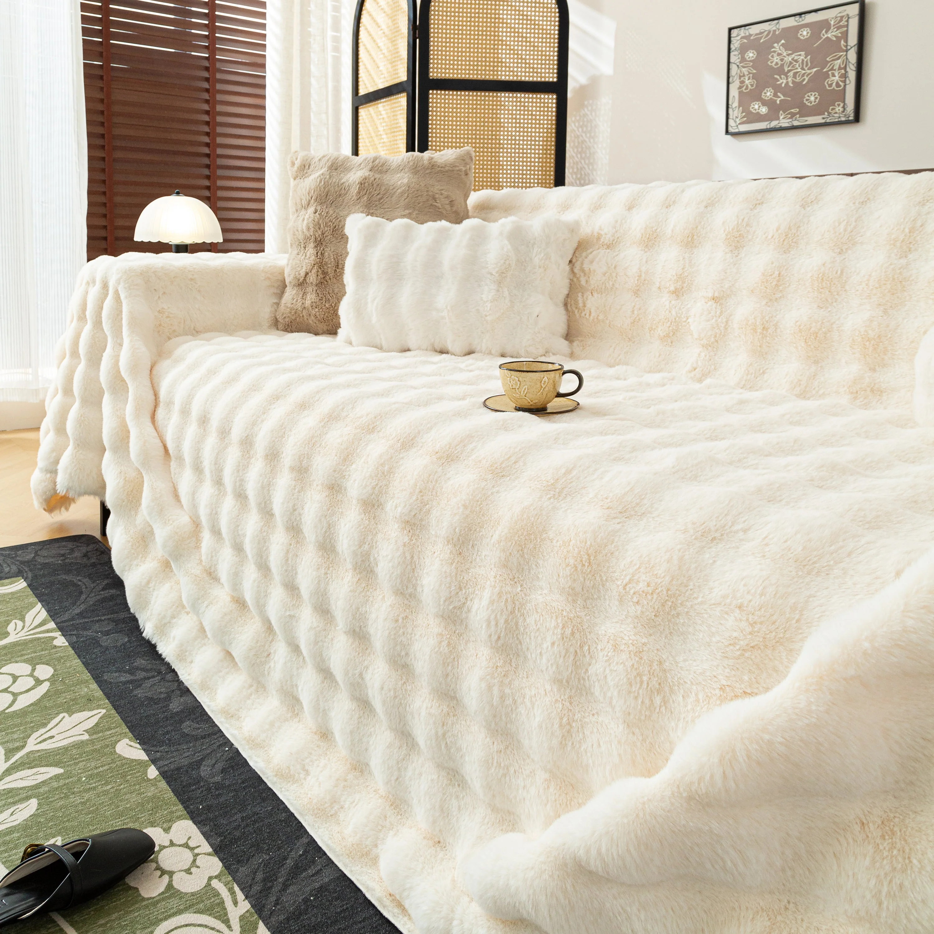 Thick Faux Fur Sofa Cover Fluffy Plush Warm Sofa Slipcover Furniture Protector for Couch Bed - Image 115