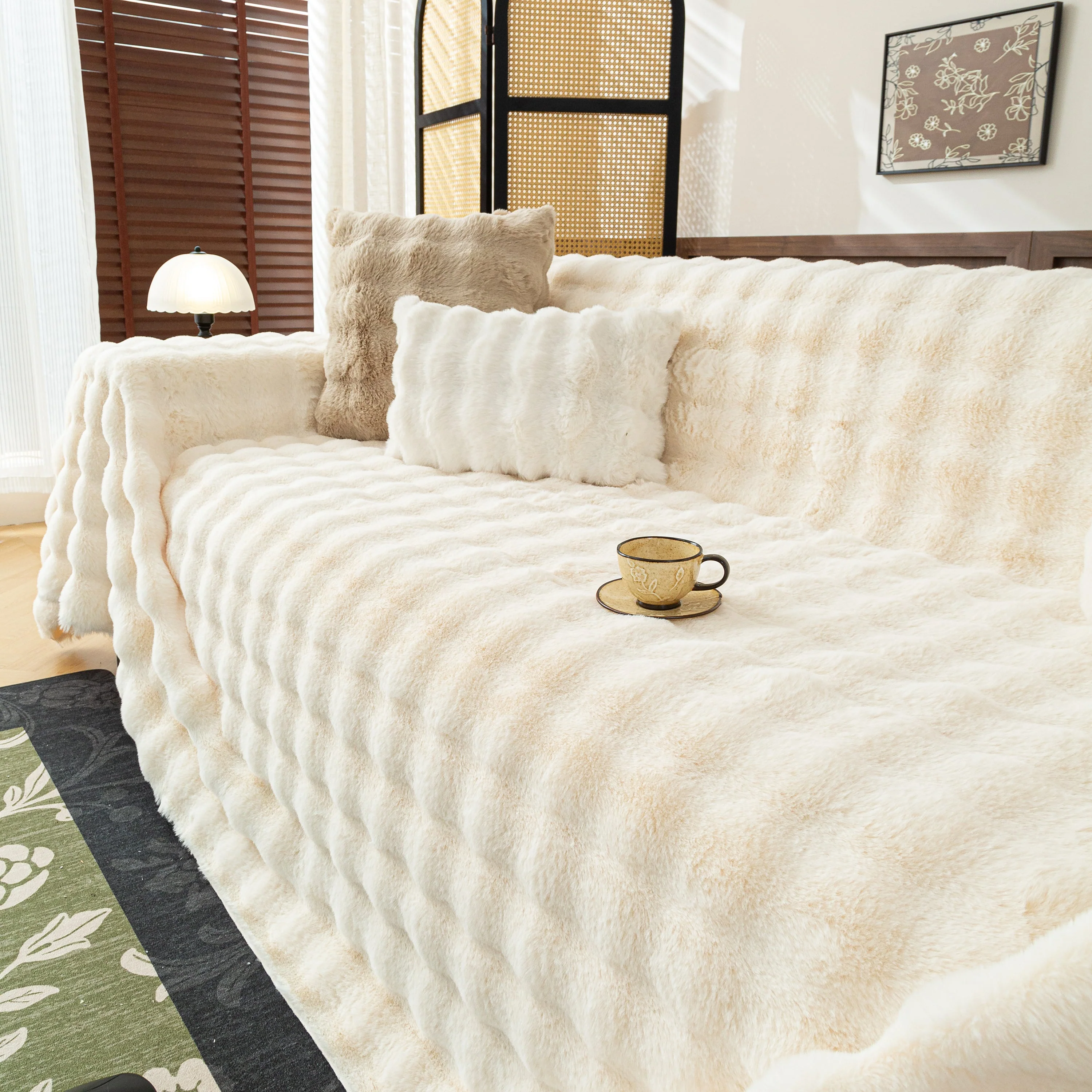 Thick Faux Fur Sofa Cover Fluffy Plush Warm Sofa Slipcover Furniture Protector for Couch Bed - Image 116