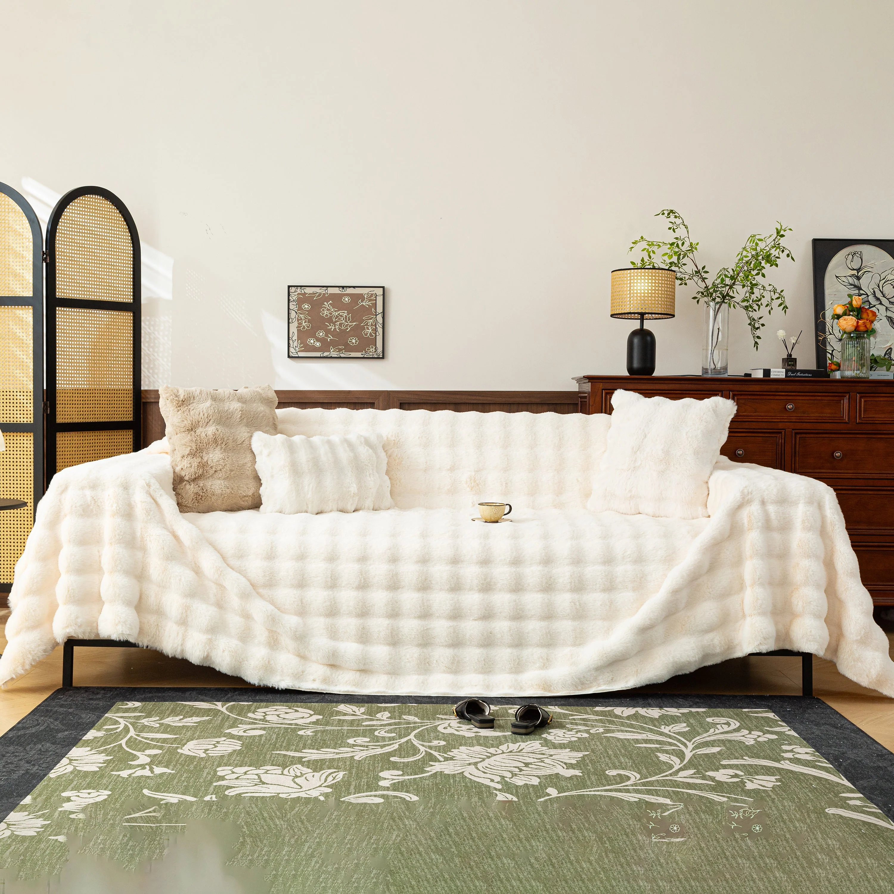 Thick Faux Fur Sofa Cover Fluffy Plush Warm Sofa Slipcover Furniture Protector for Couch Bed - Image 117