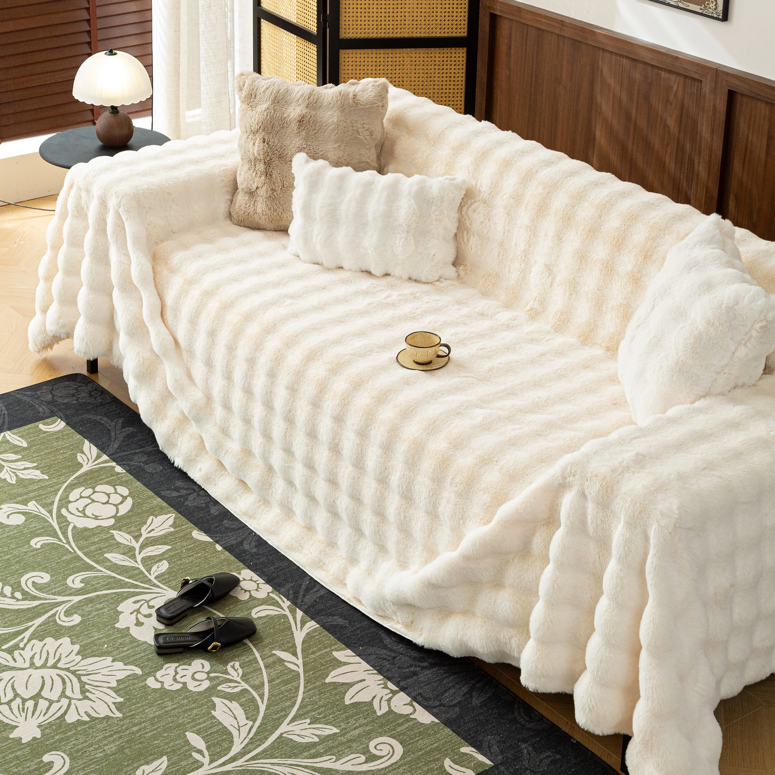 Thick Faux Fur Sofa Cover Fluffy Plush Warm Sofa Slipcover Furniture Protector for Couch Bed - Image 119