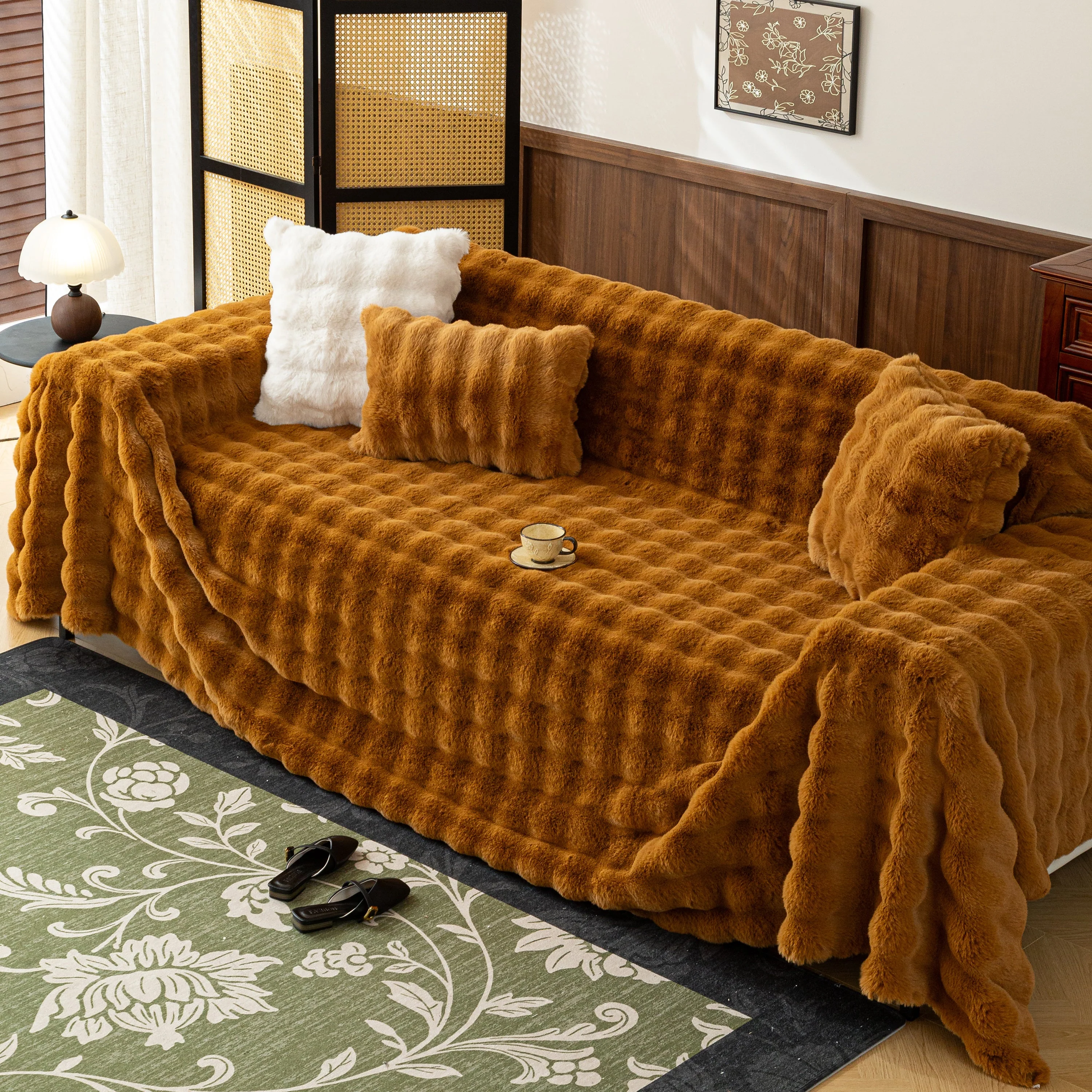 Thick Faux Fur Sofa Cover Fluffy Plush Warm Sofa Slipcover Furniture Protector for Couch Bed - Image 12