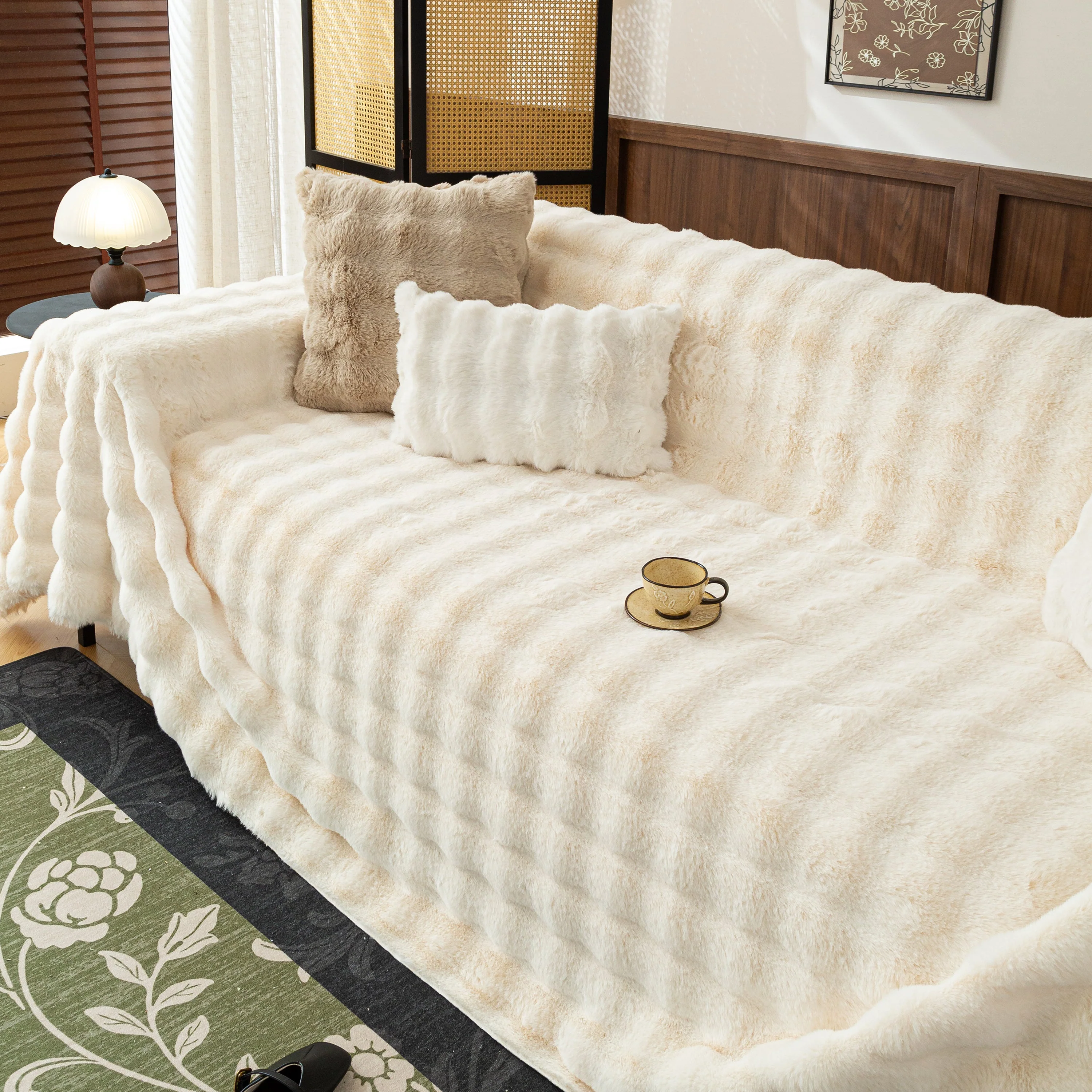 Thick Faux Fur Sofa Cover Fluffy Plush Warm Sofa Slipcover Furniture Protector for Couch Bed - Image 120
