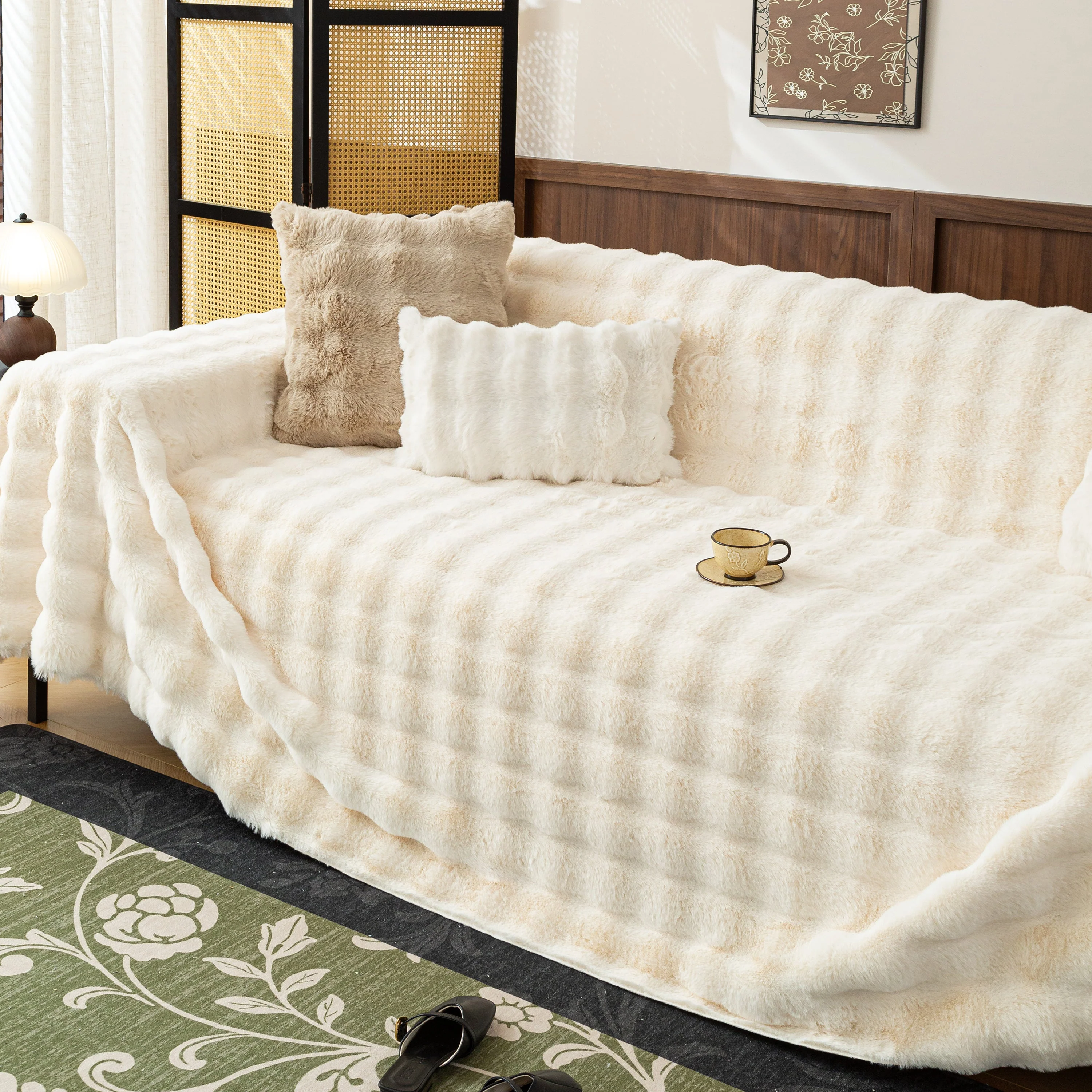 Thick Faux Fur Sofa Cover Fluffy Plush Warm Sofa Slipcover Furniture Protector for Couch Bed - Image 122
