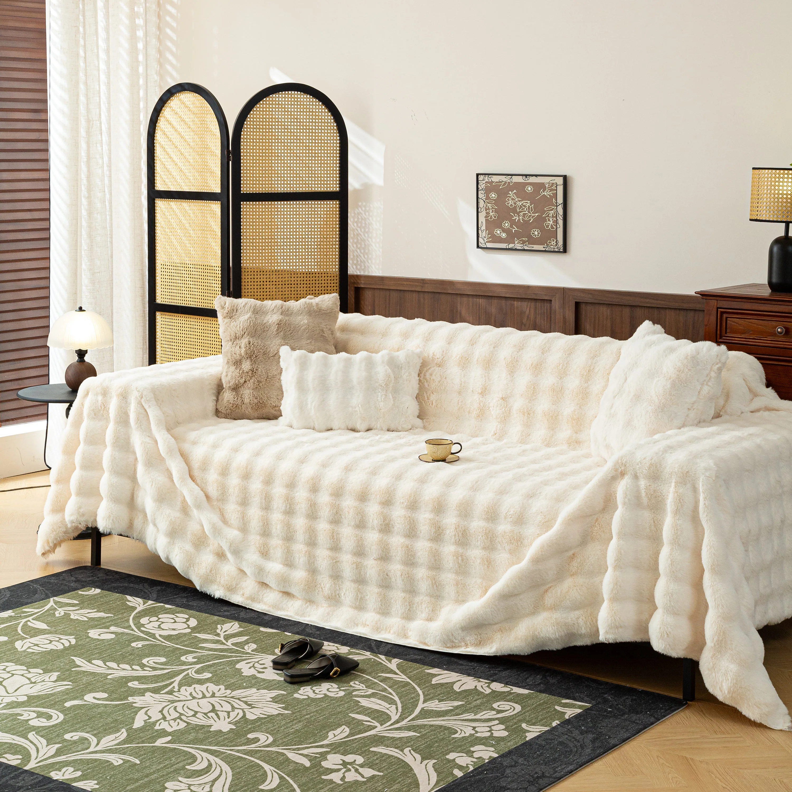Thick Faux Fur Sofa Cover Fluffy Plush Warm Sofa Slipcover Furniture Protector for Couch Bed - Image 123