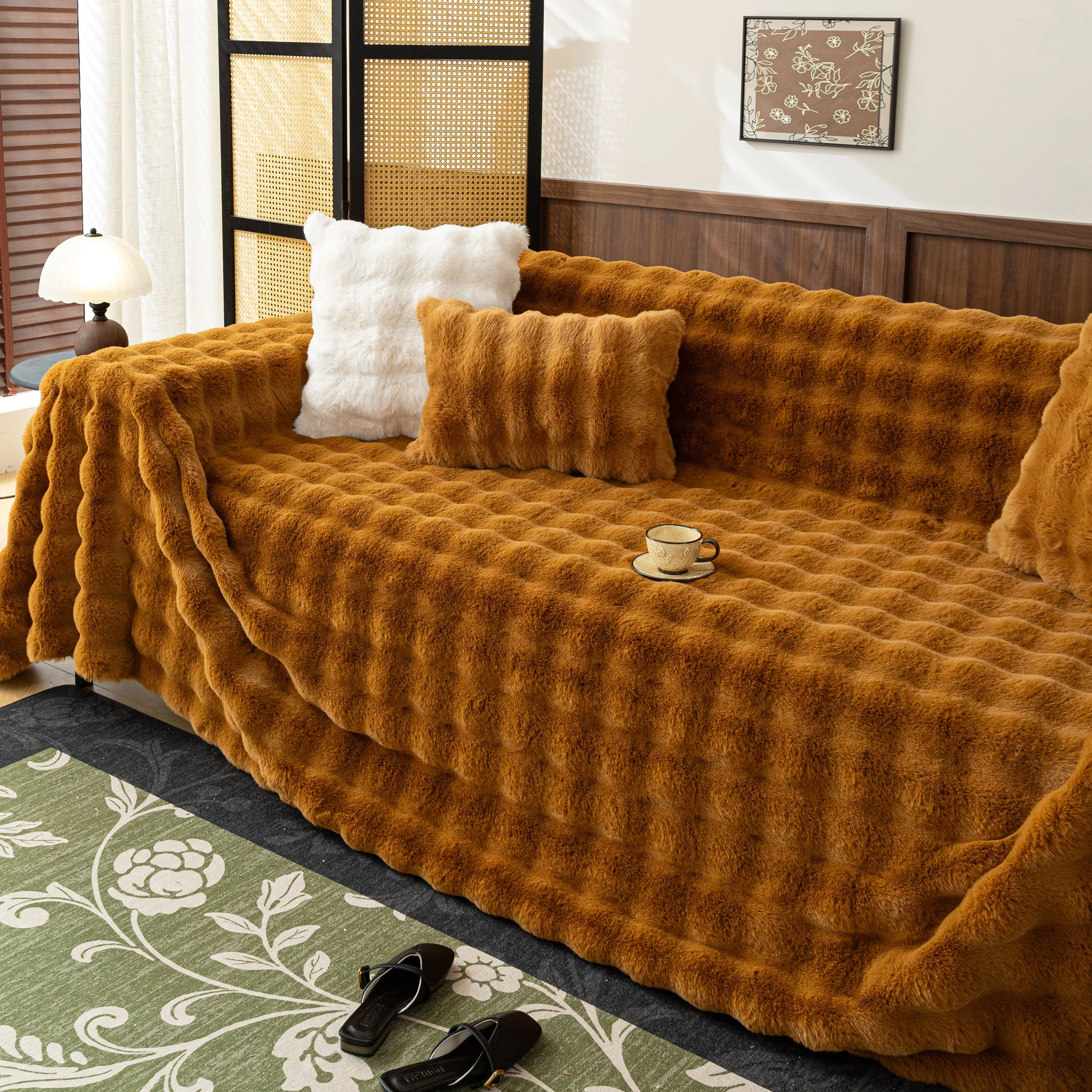 Thick Faux Fur Sofa Cover Fluffy Plush Warm Sofa Slipcover Furniture Protector for Couch Bed - Image 13