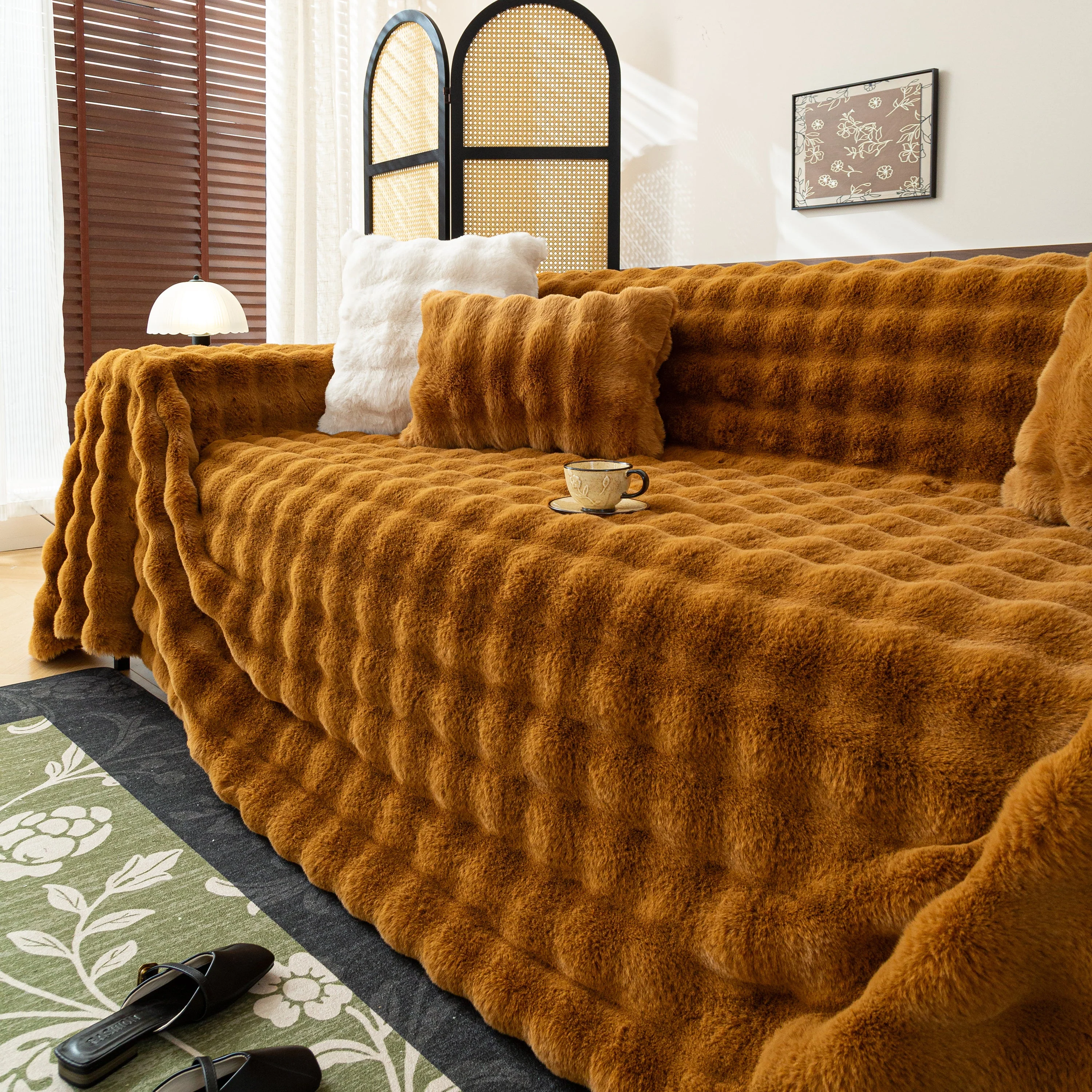 Thick Faux Fur Sofa Cover Fluffy Plush Warm Sofa Slipcover Furniture Protector for Couch Bed - Image 15