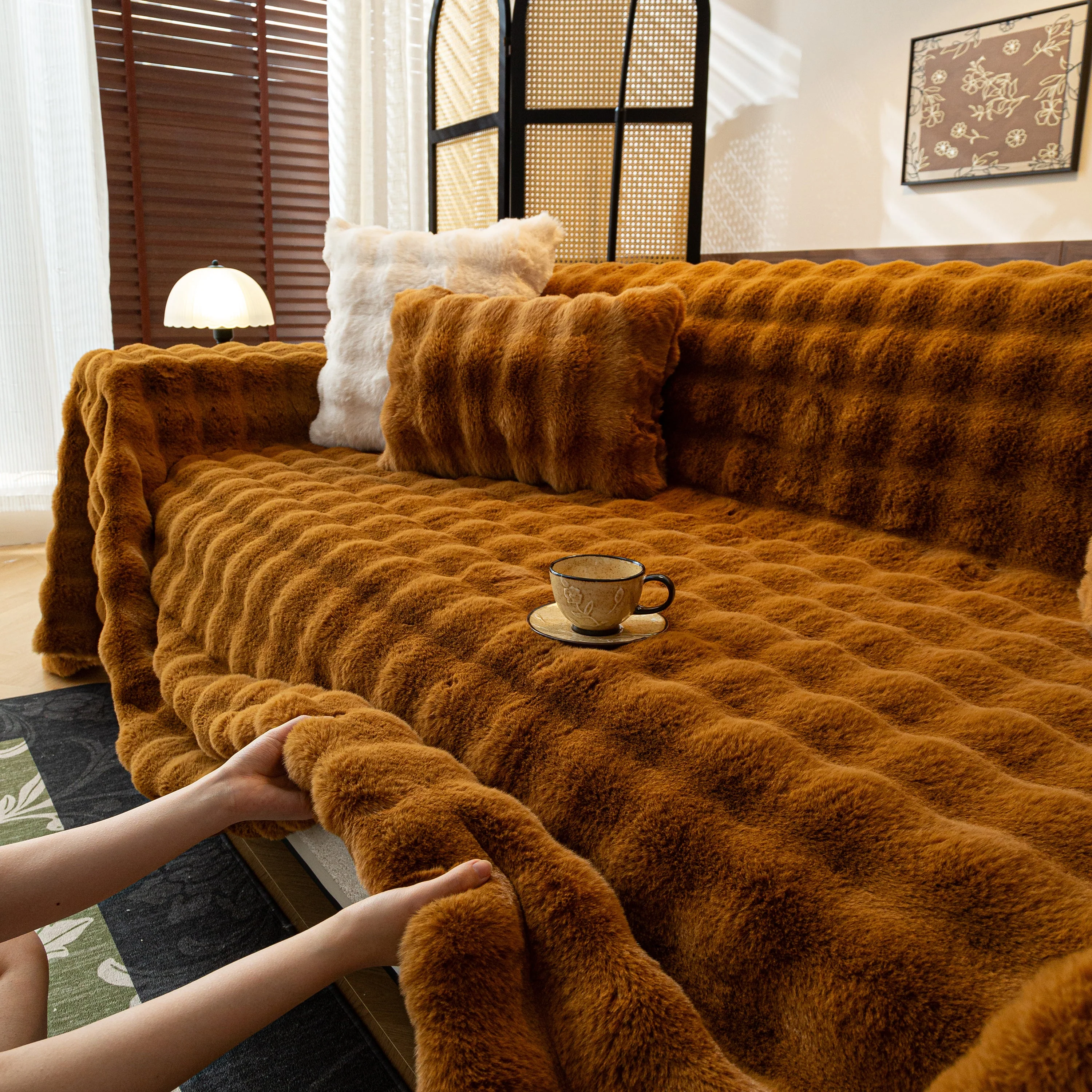 Thick Faux Fur Sofa Cover Fluffy Plush Warm Sofa Slipcover Furniture Protector for Couch Bed - Image 16