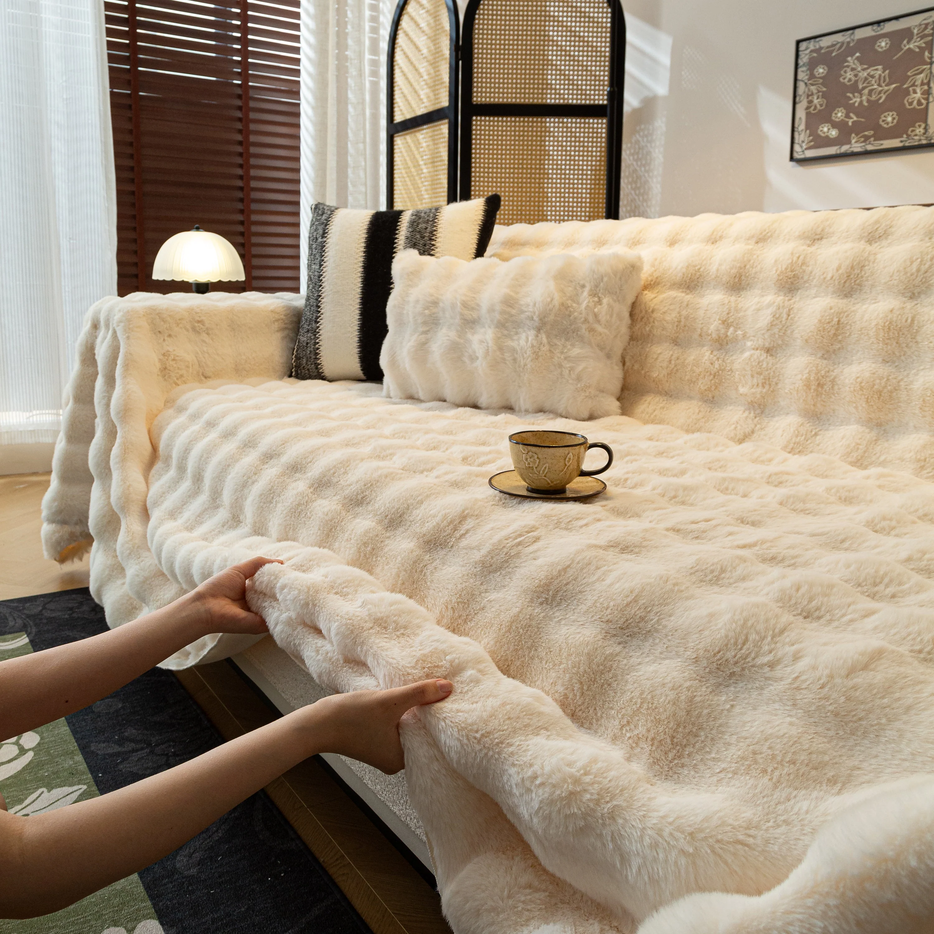 Thick Faux Fur Sofa Cover Fluffy Plush Warm Sofa Slipcover Furniture Protector for Couch Bed - Image 17