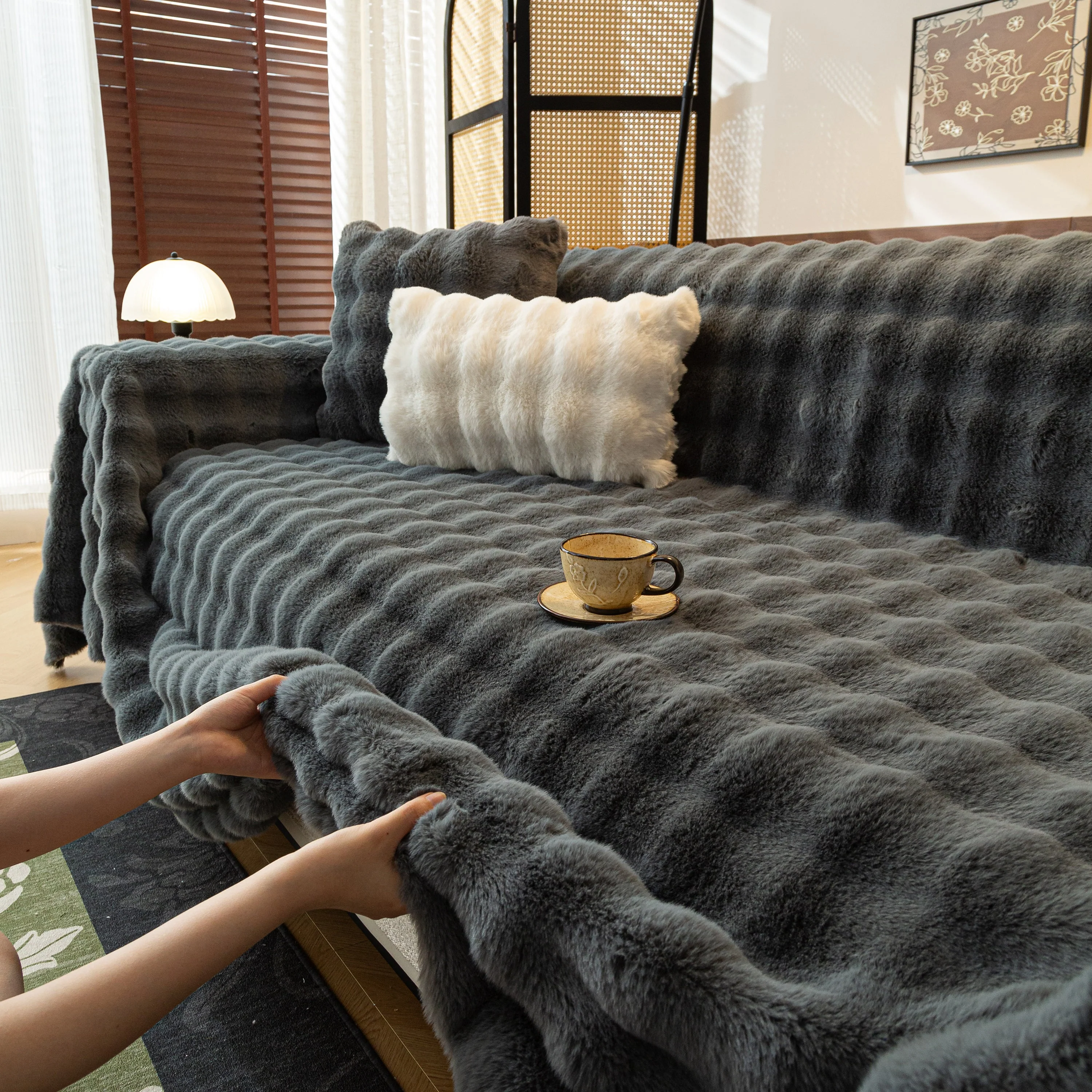Thick Faux Fur Sofa Cover Fluffy Plush Warm Sofa Slipcover Furniture Protector for Couch Bed - Image 18