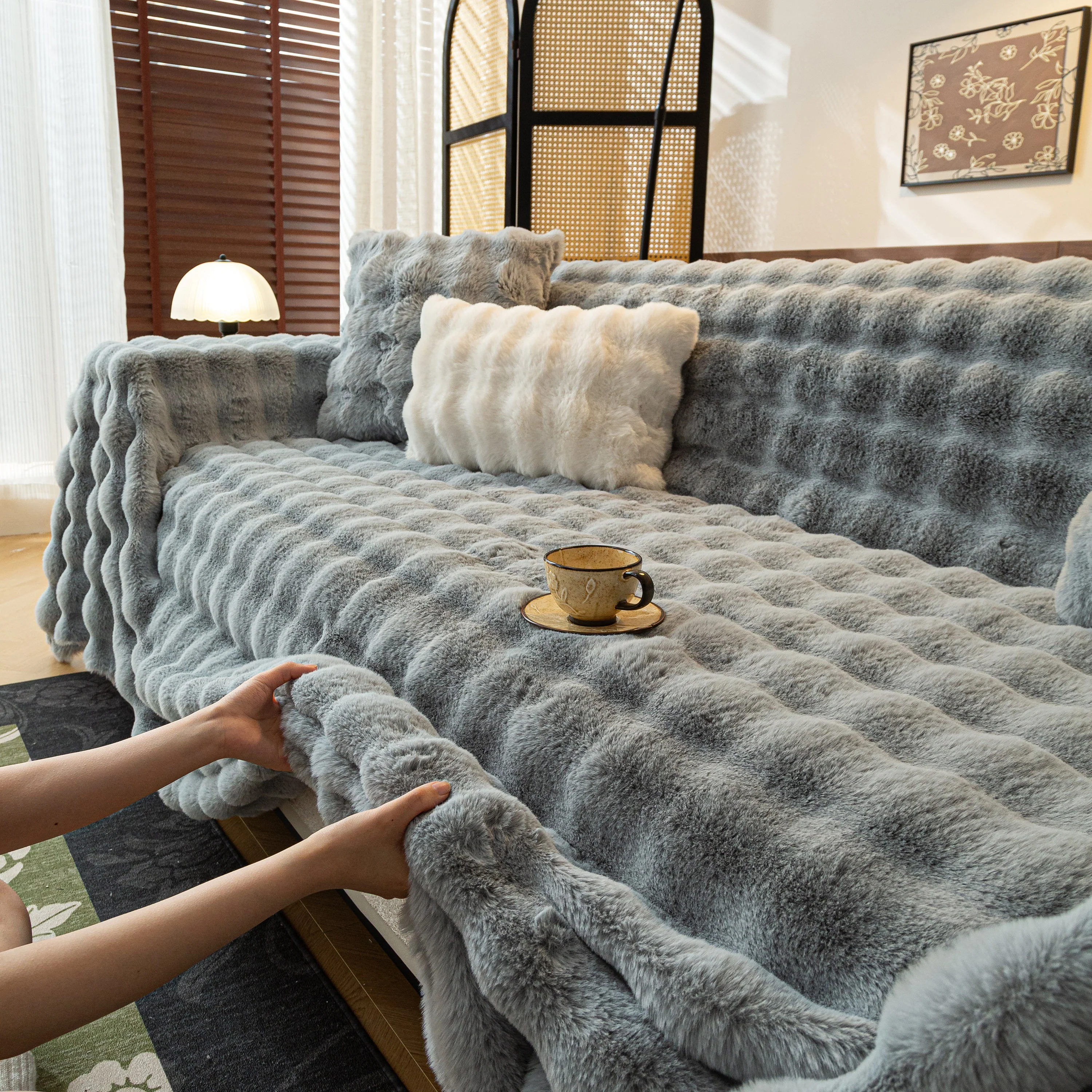 Thick Faux Fur Sofa Cover Fluffy Plush Warm Sofa Slipcover Furniture Protector for Couch Bed - Image 19
