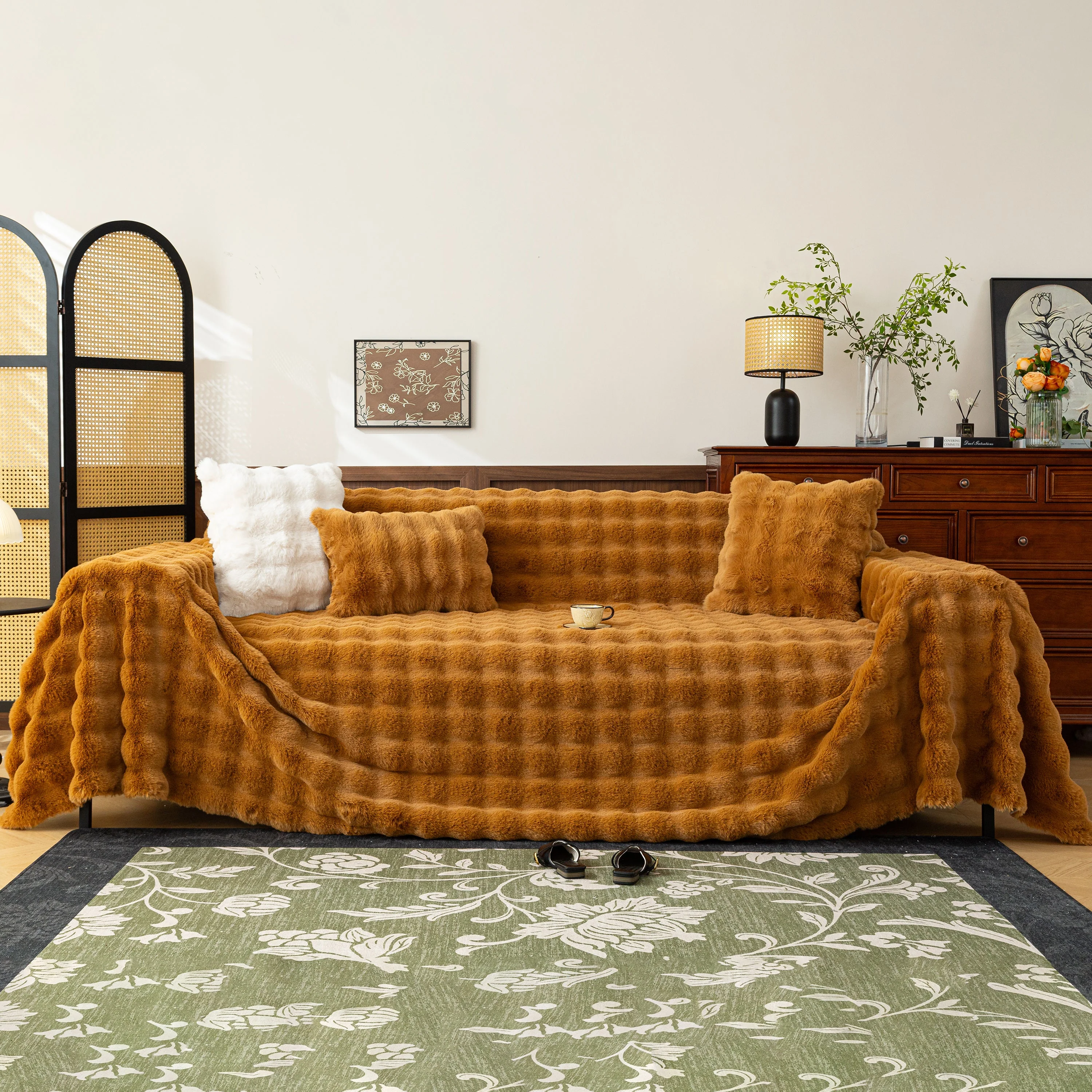 Thick Faux Fur Sofa Cover Fluffy Plush Warm Sofa Slipcover Furniture Protector for Couch Bed - Image 2