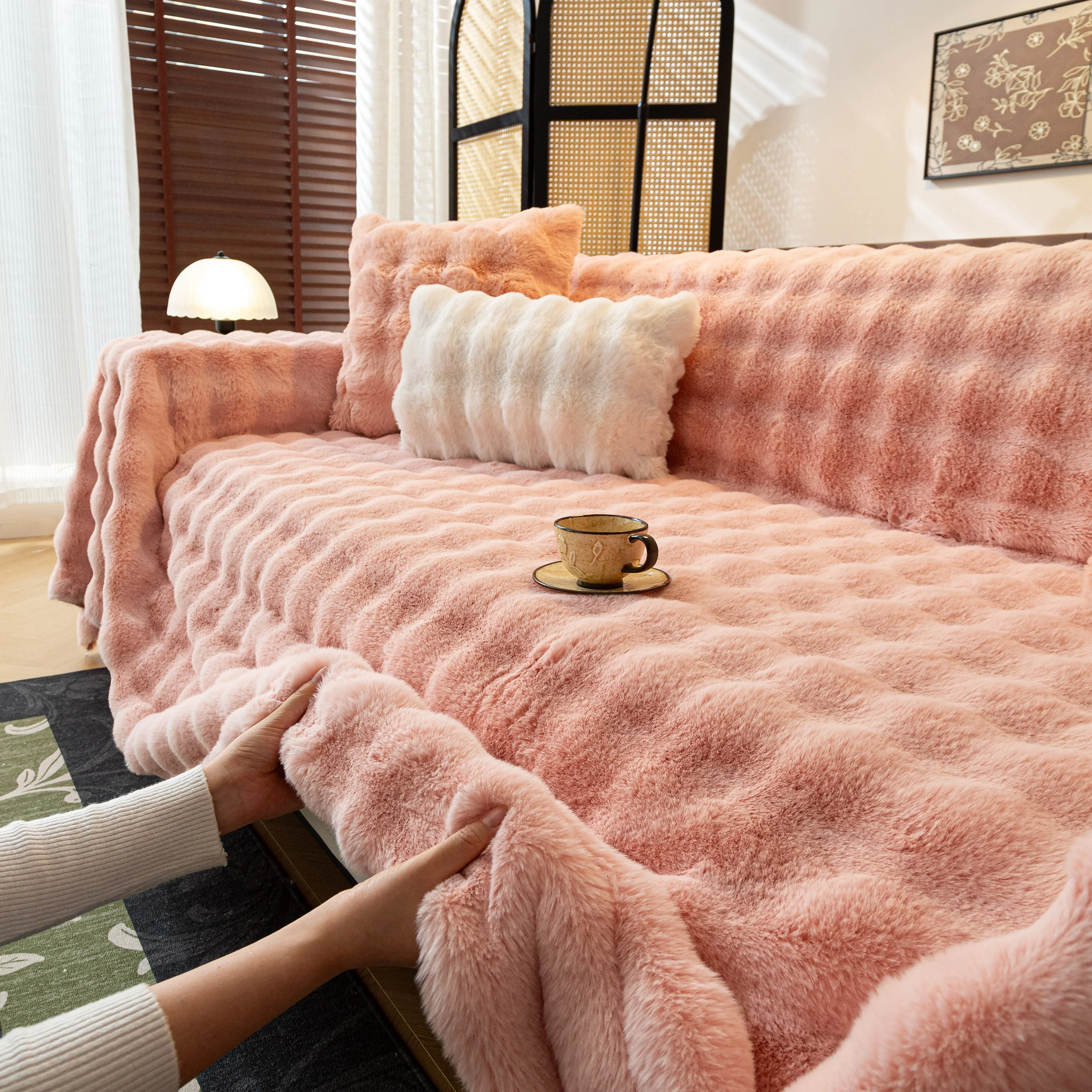 Thick Faux Fur Sofa Cover Fluffy Plush Warm Sofa Slipcover Furniture Protector for Couch Bed - Image 21
