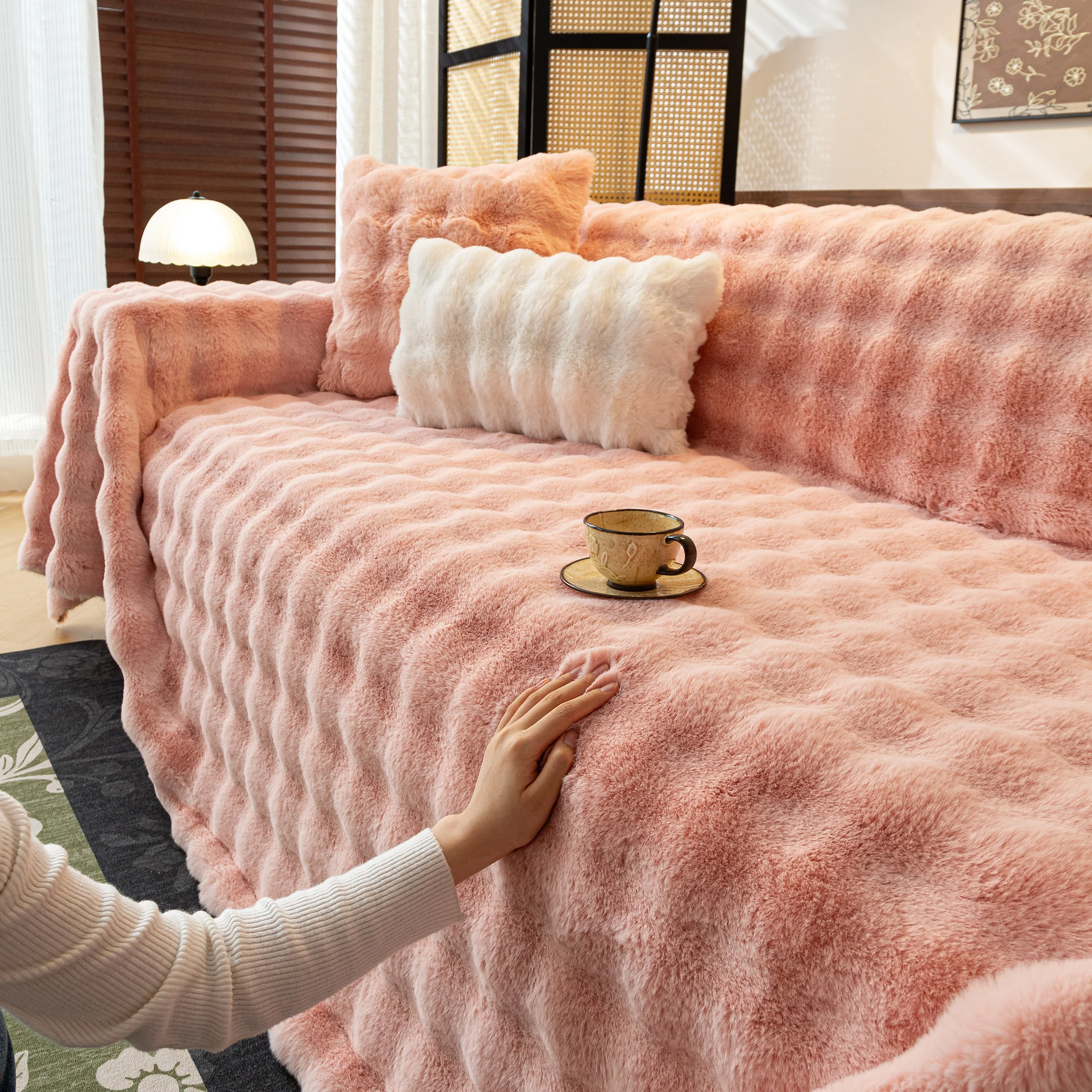 Thick Faux Fur Sofa Cover Fluffy Plush Warm Sofa Slipcover Furniture Protector for Couch Bed - Image 27