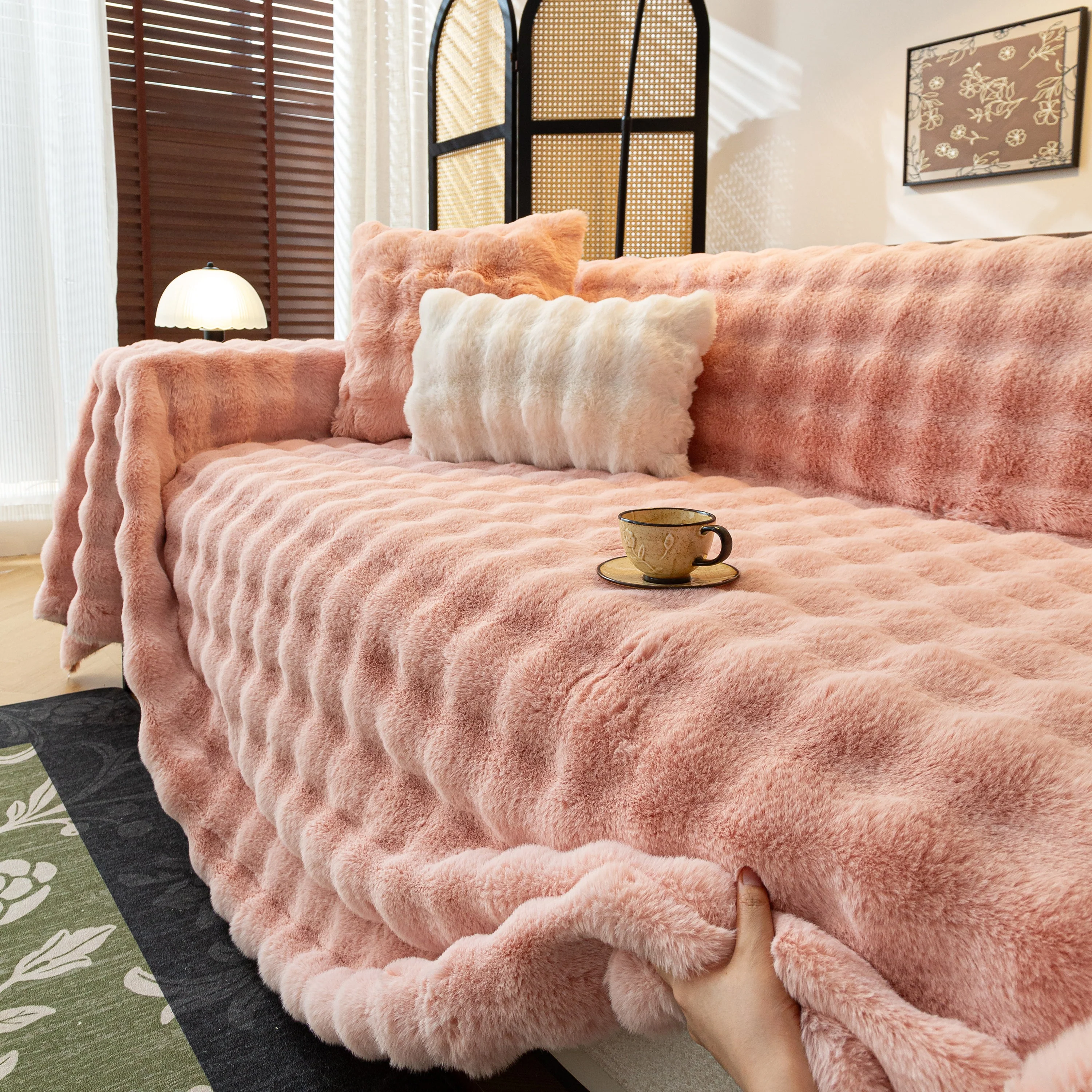 Thick Faux Fur Sofa Cover Fluffy Plush Warm Sofa Slipcover Furniture Protector for Couch Bed - Image 29