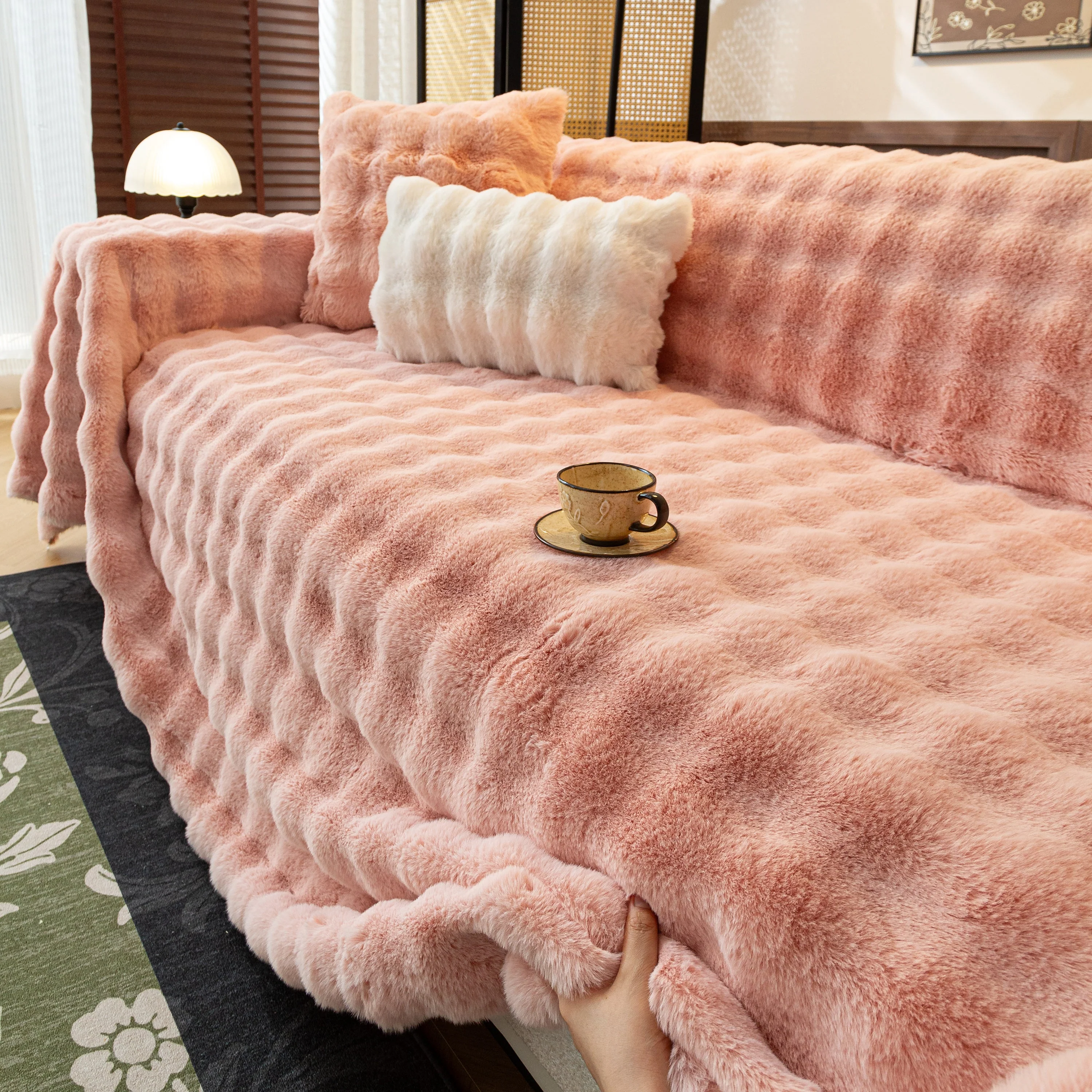 Thick Faux Fur Sofa Cover Fluffy Plush Warm Sofa Slipcover Furniture Protector for Couch Bed - Image 30