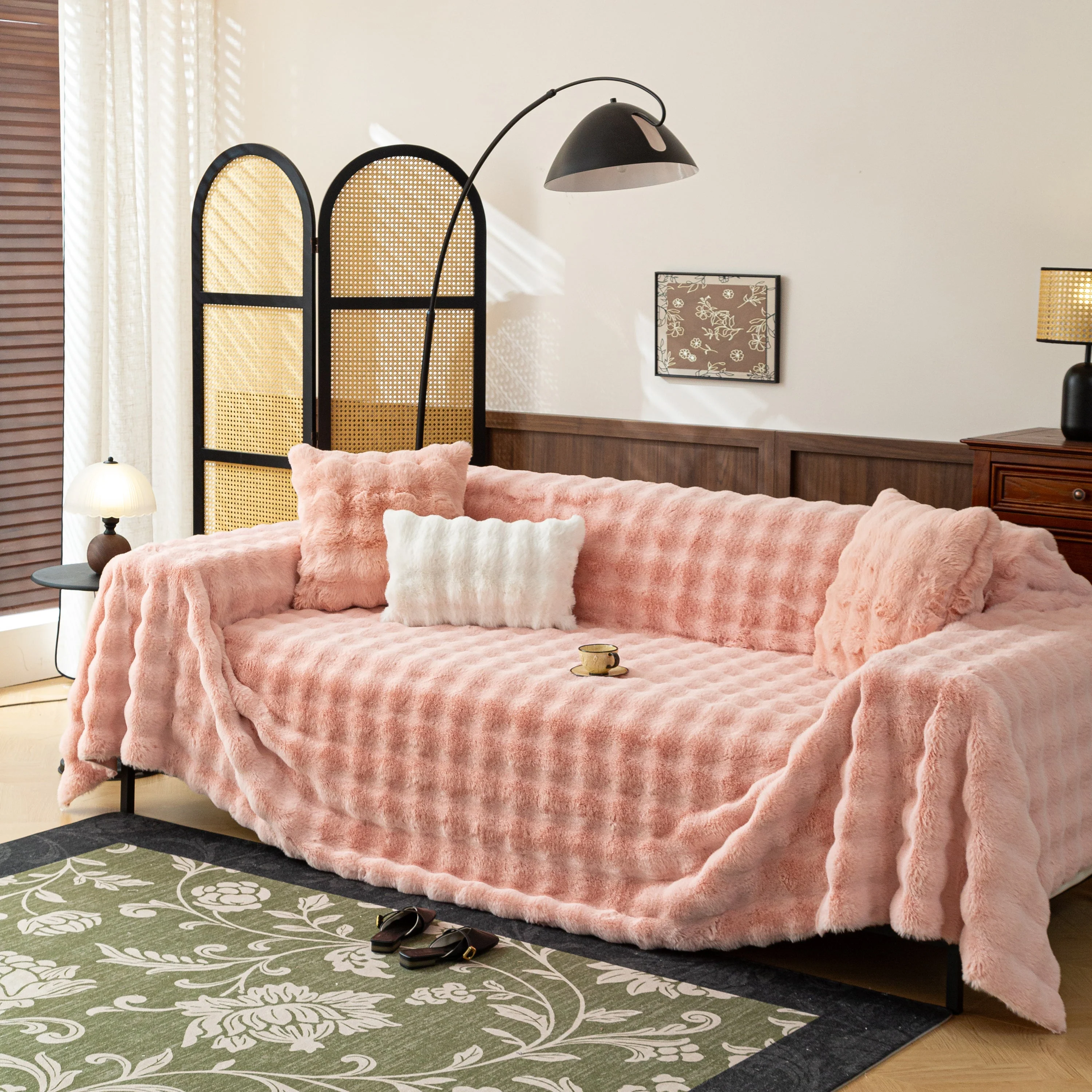 Thick Faux Fur Sofa Cover Fluffy Plush Warm Sofa Slipcover Furniture Protector for Couch Bed - Image 31