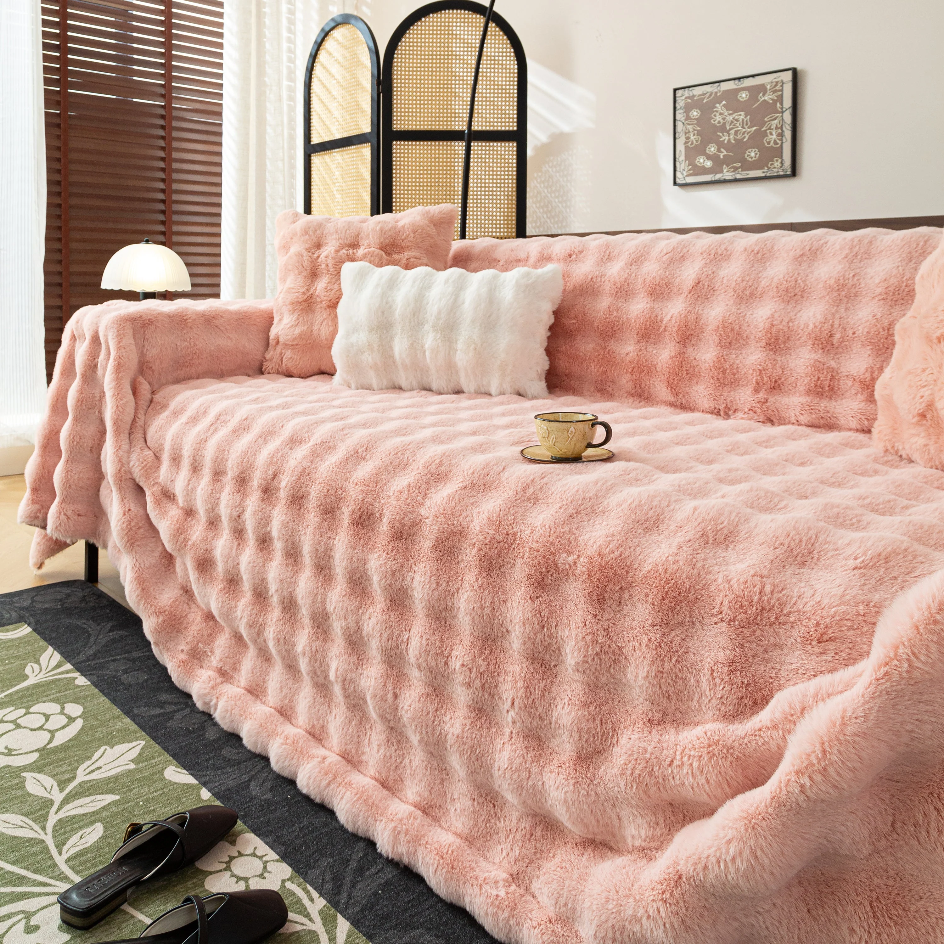 Thick Faux Fur Sofa Cover Fluffy Plush Warm Sofa Slipcover Furniture Protector for Couch Bed - Image 33