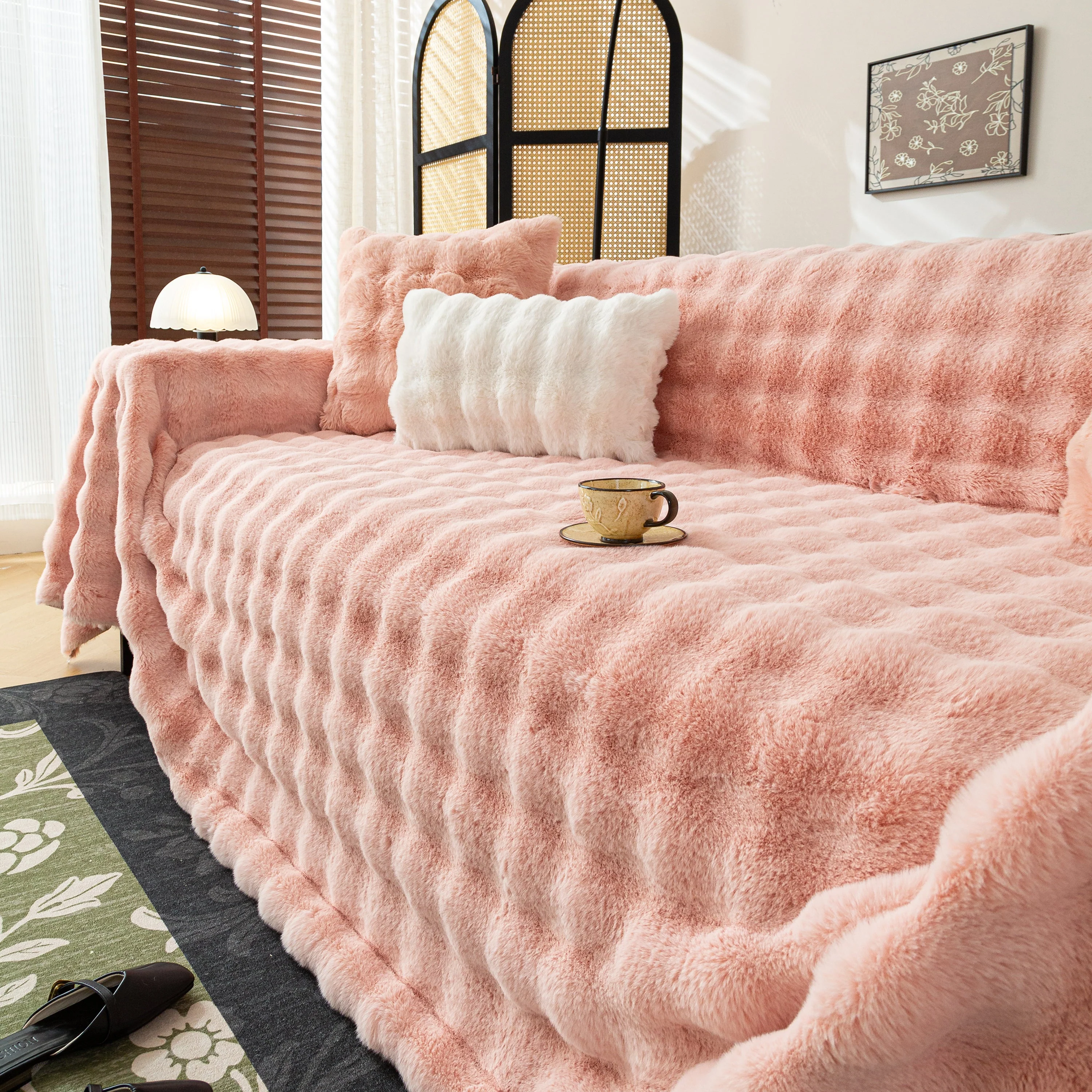 Thick Faux Fur Sofa Cover Fluffy Plush Warm Sofa Slipcover Furniture Protector for Couch Bed - Image 34