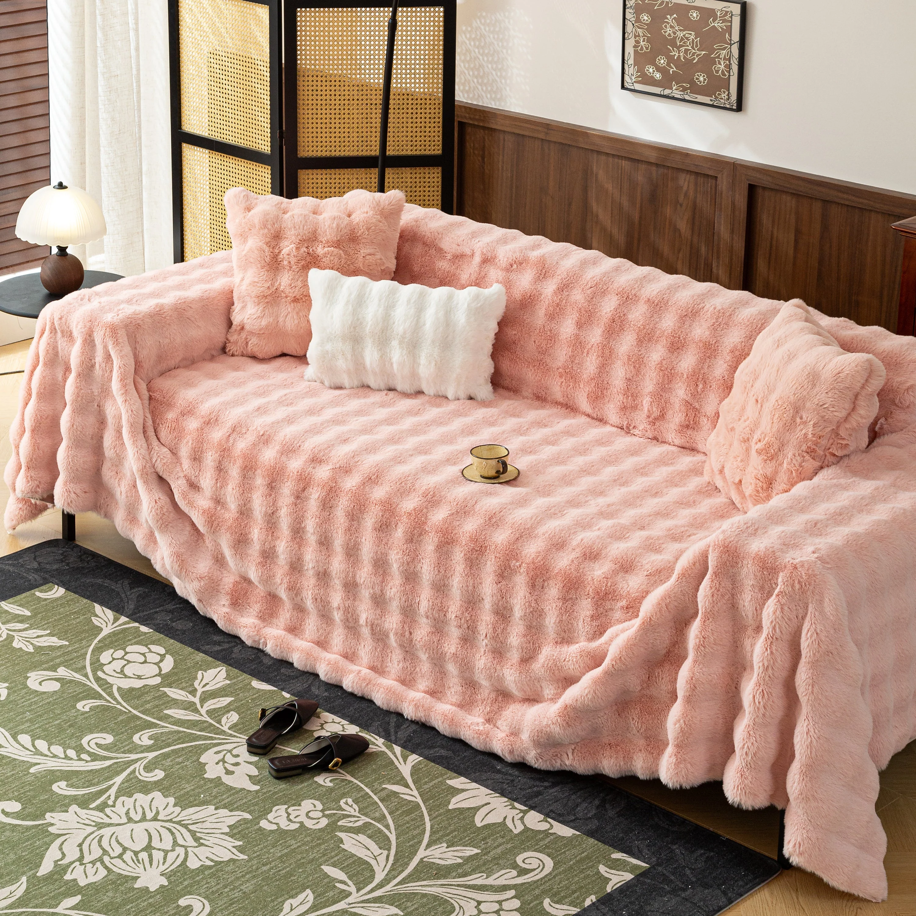 Thick Faux Fur Sofa Cover Fluffy Plush Warm Sofa Slipcover Furniture Protector for Couch Bed - Image 35