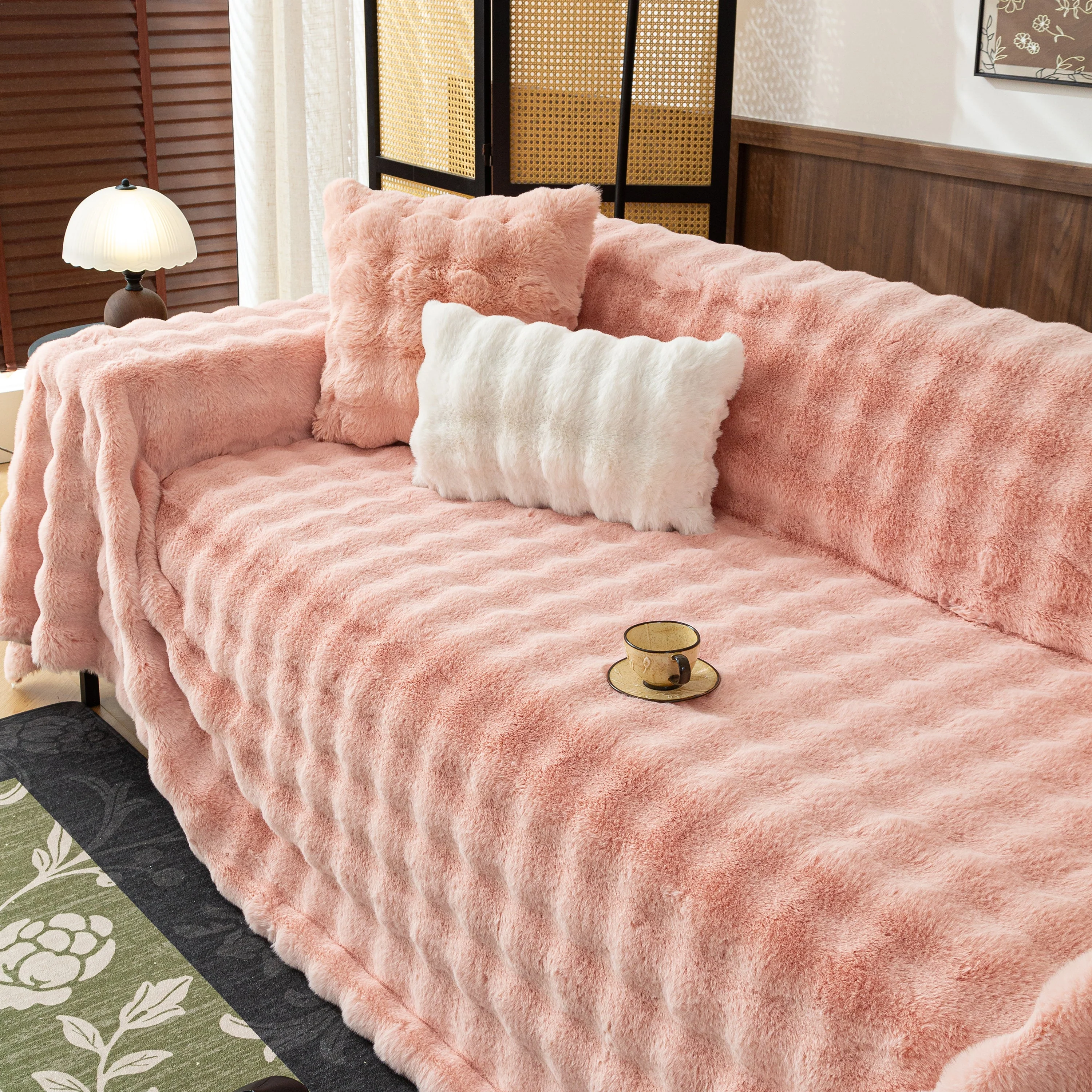Thick Faux Fur Sofa Cover Fluffy Plush Warm Sofa Slipcover Furniture Protector for Couch Bed - Image 36