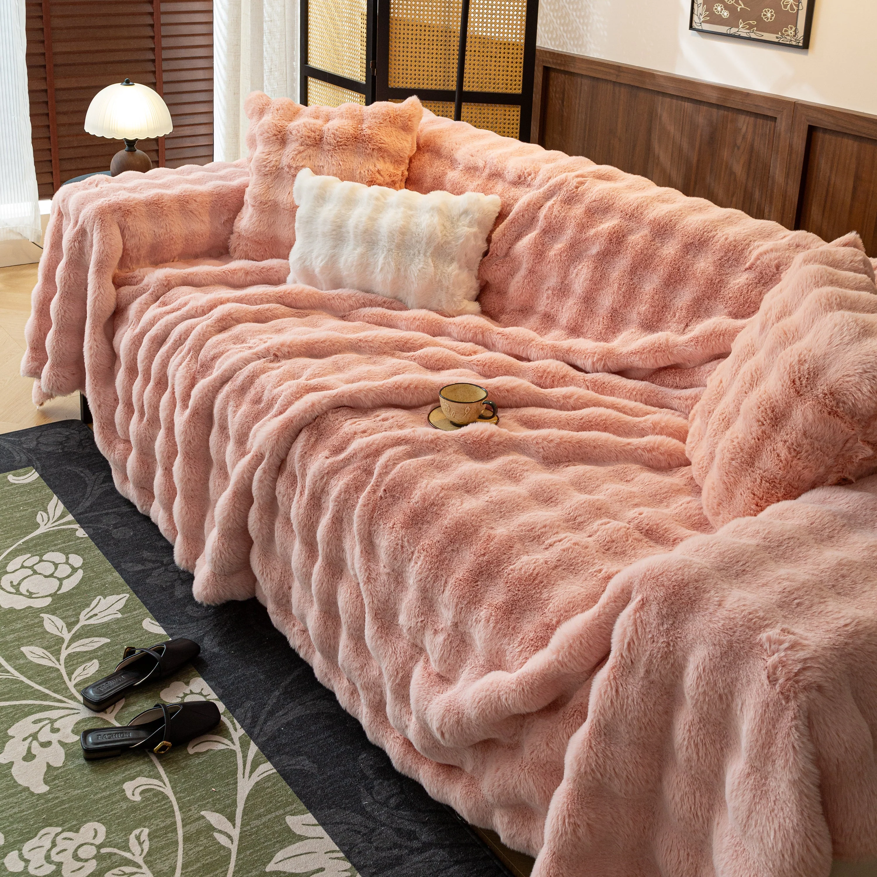 Thick Faux Fur Sofa Cover Fluffy Plush Warm Sofa Slipcover Furniture Protector for Couch Bed - Image 37
