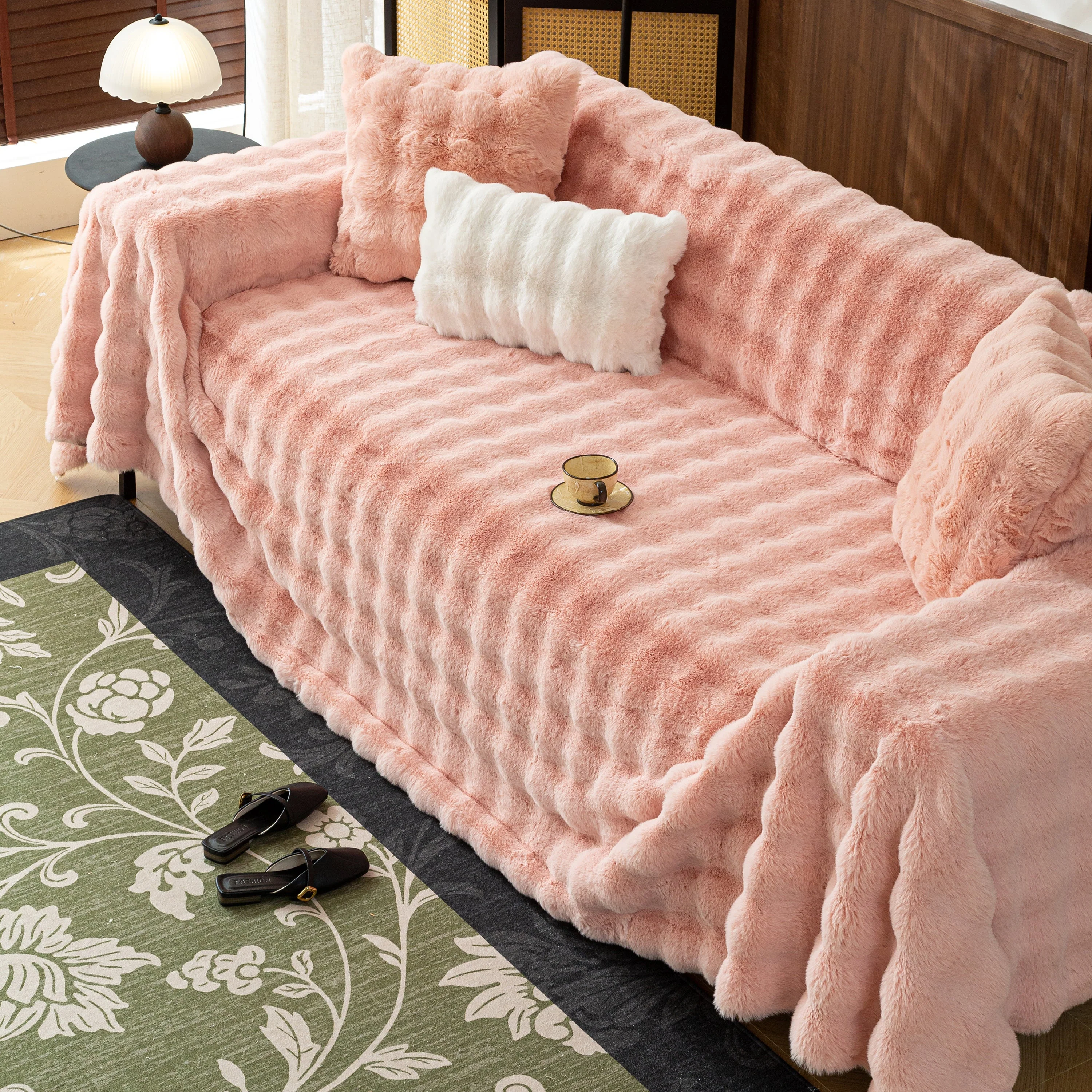 Thick Faux Fur Sofa Cover Fluffy Plush Warm Sofa Slipcover Furniture Protector for Couch Bed - Image 38