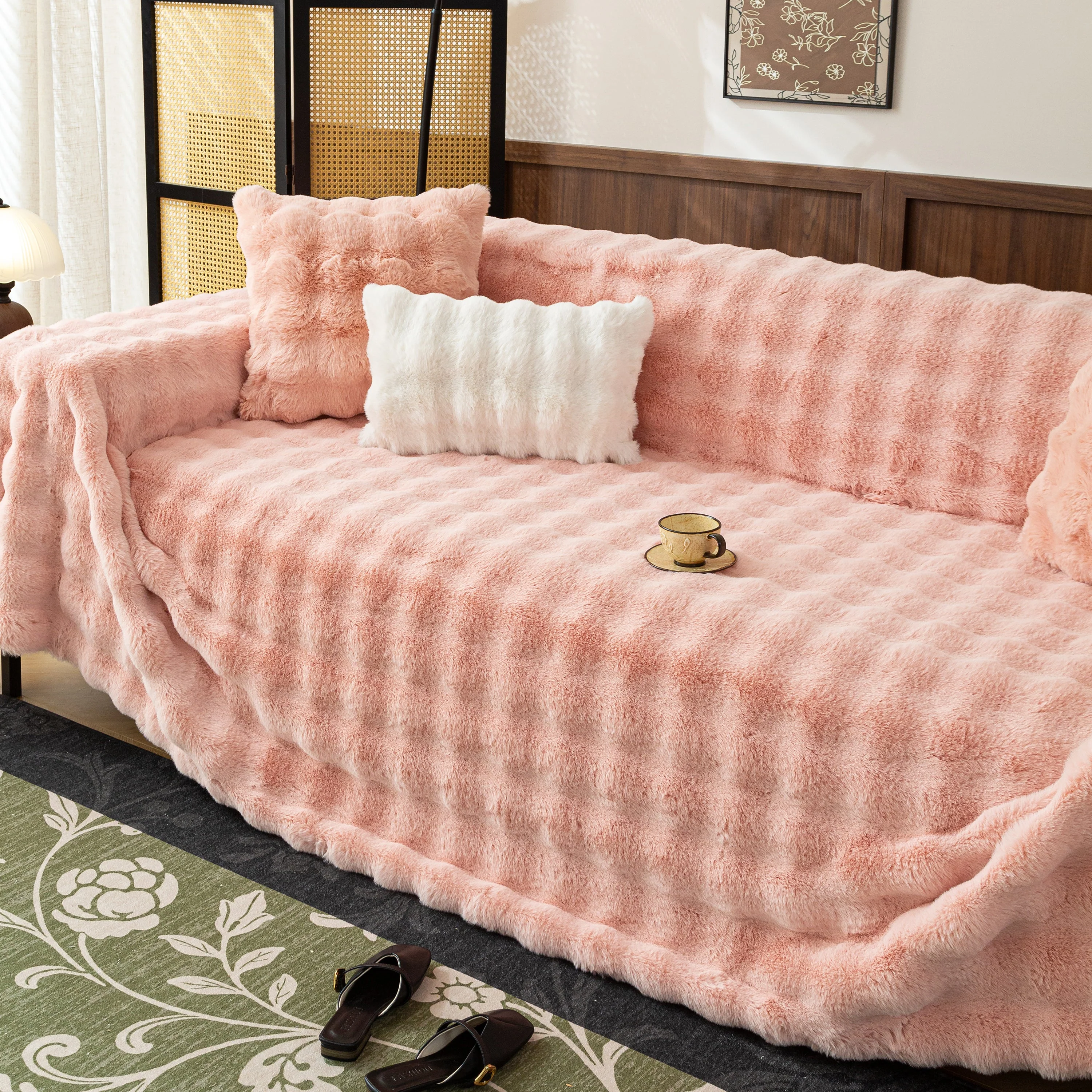Thick Faux Fur Sofa Cover Fluffy Plush Warm Sofa Slipcover Furniture Protector for Couch Bed - Image 39