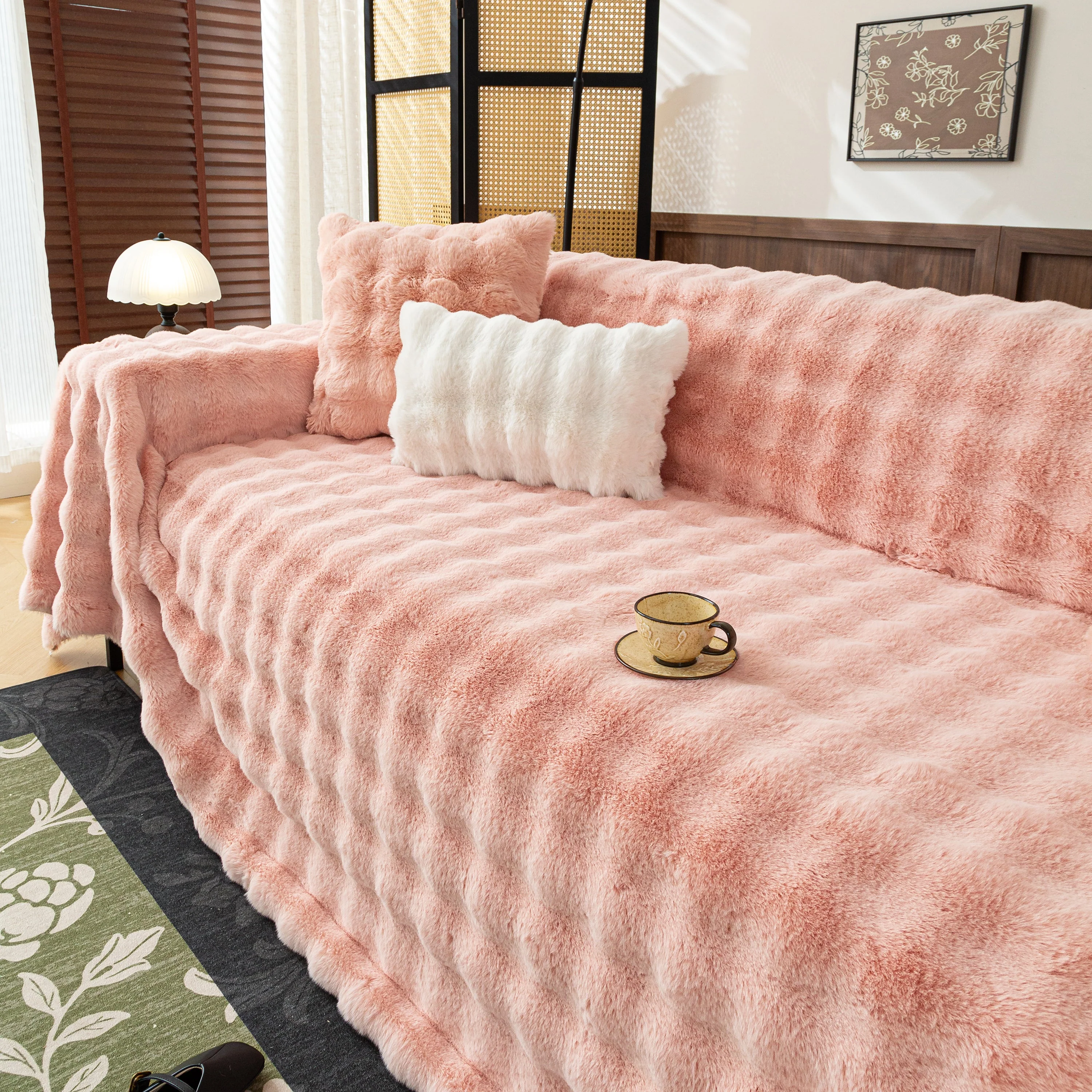 Thick Faux Fur Sofa Cover Fluffy Plush Warm Sofa Slipcover Furniture Protector for Couch Bed - Image 40