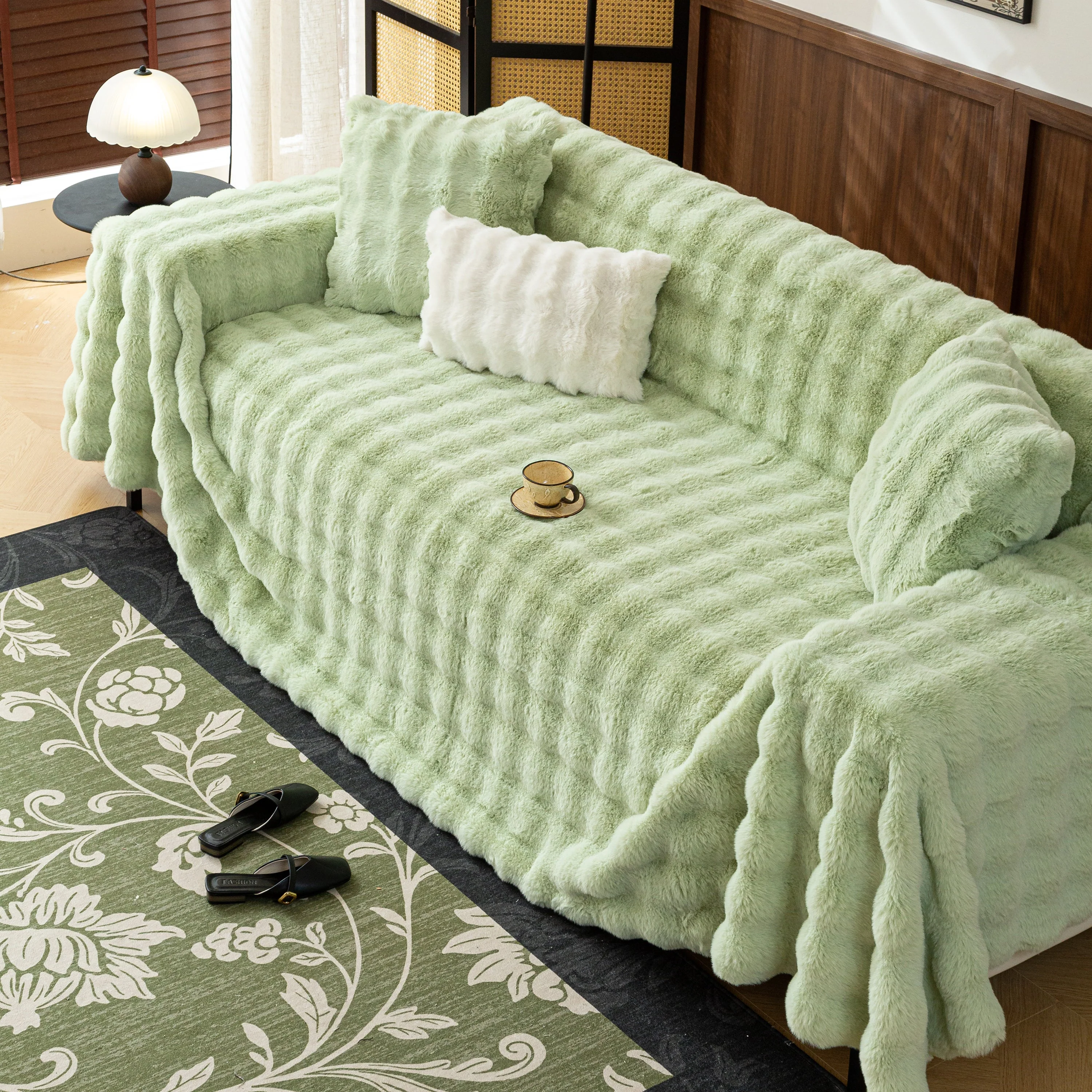 Thick Faux Fur Sofa Cover Fluffy Plush Warm Sofa Slipcover Furniture Protector for Couch Bed - Image 46