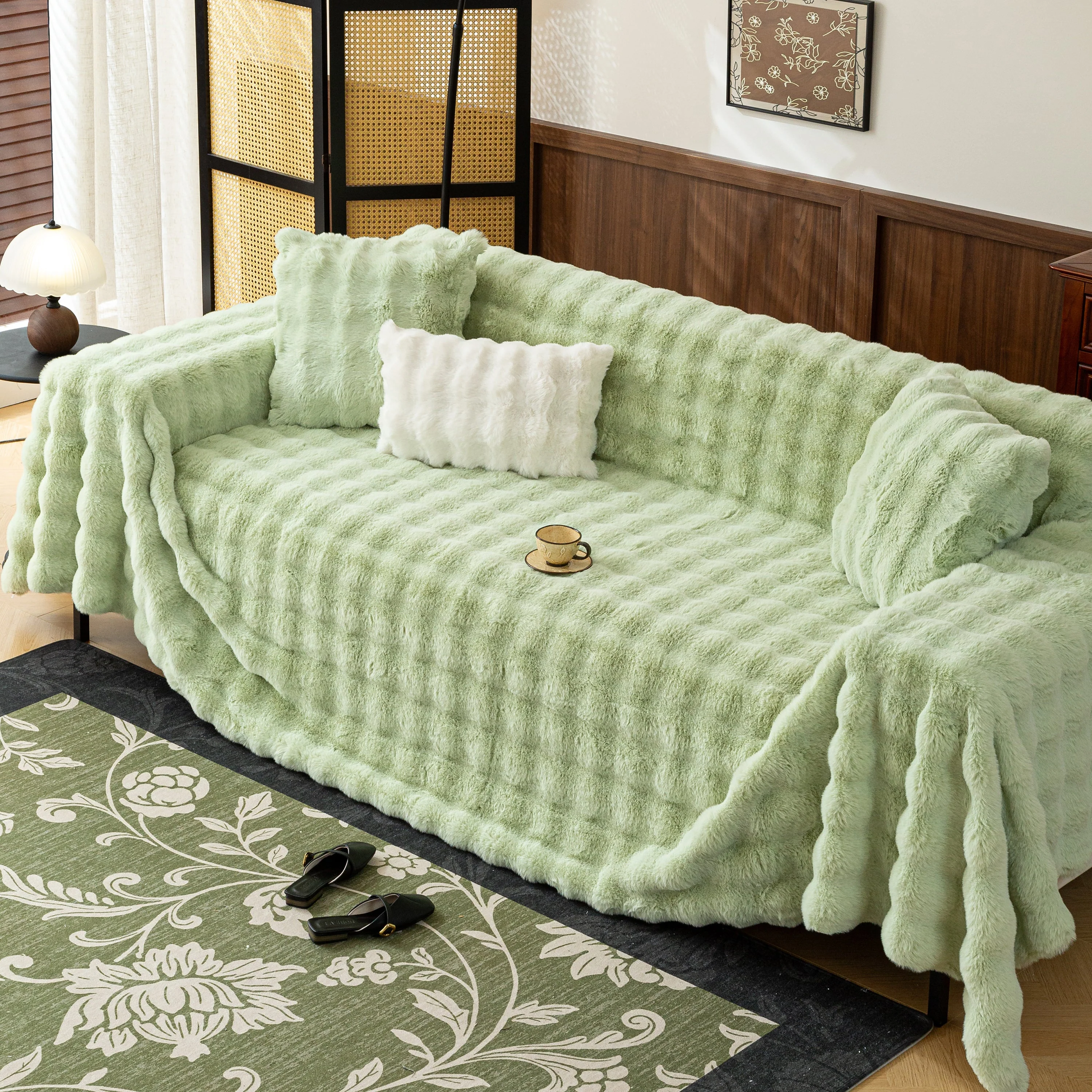 Thick Faux Fur Sofa Cover Fluffy Plush Warm Sofa Slipcover Furniture Protector for Couch Bed - Image 47