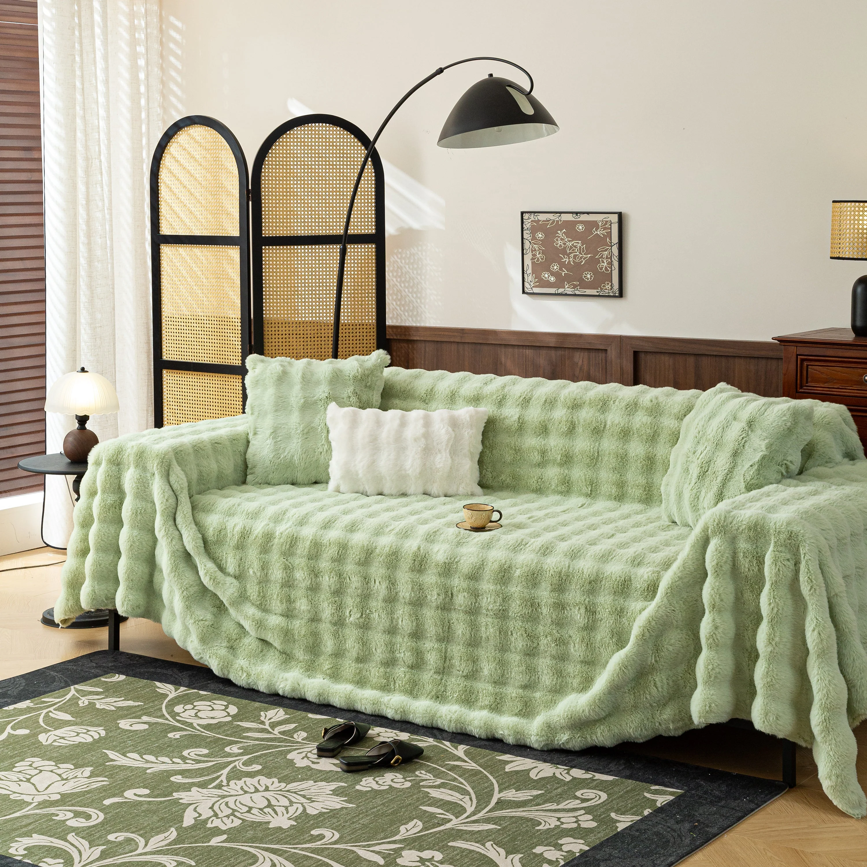 Thick Faux Fur Sofa Cover Fluffy Plush Warm Sofa Slipcover Furniture Protector for Couch Bed - Image 50