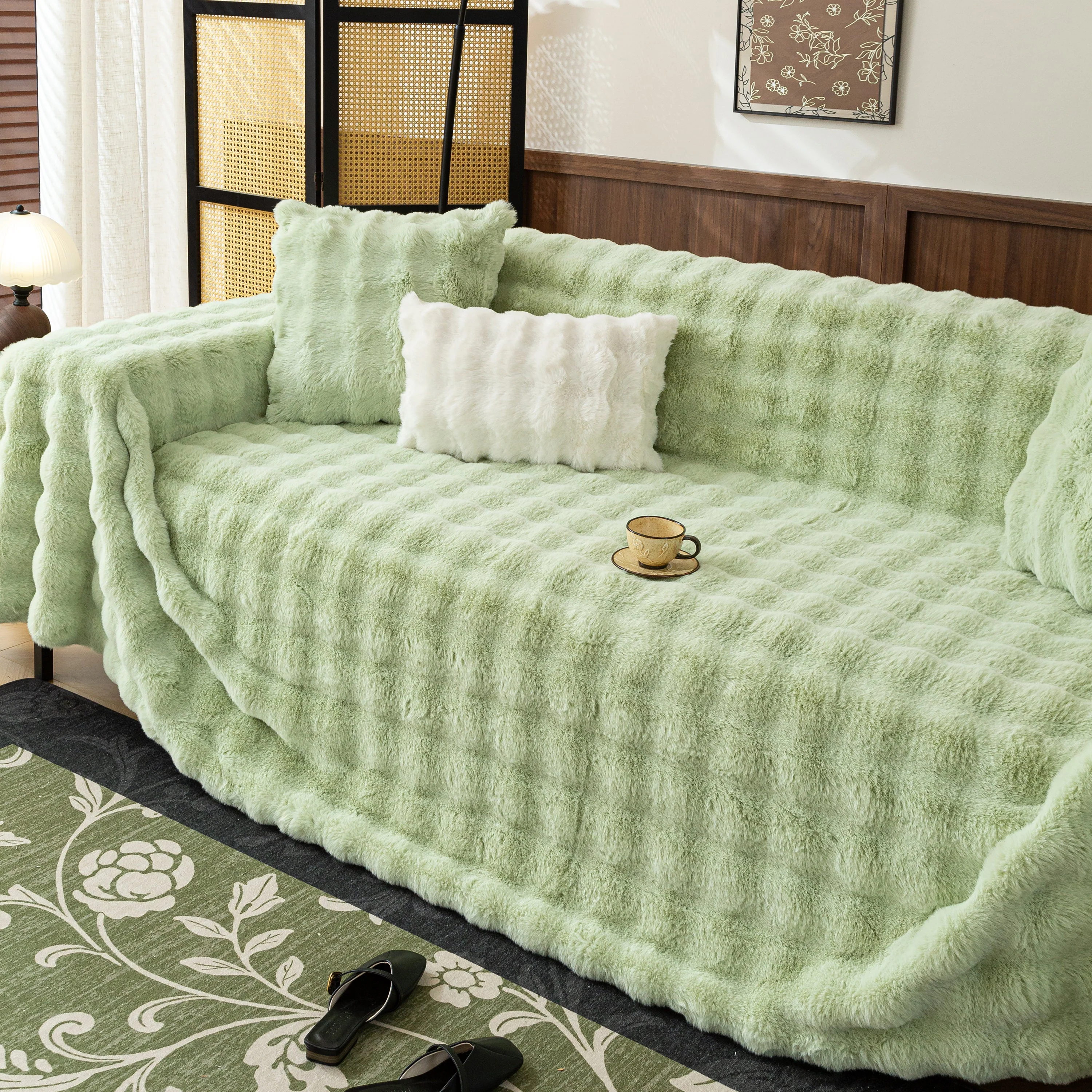 Thick Faux Fur Sofa Cover Fluffy Plush Warm Sofa Slipcover Furniture Protector for Couch Bed - Image 51
