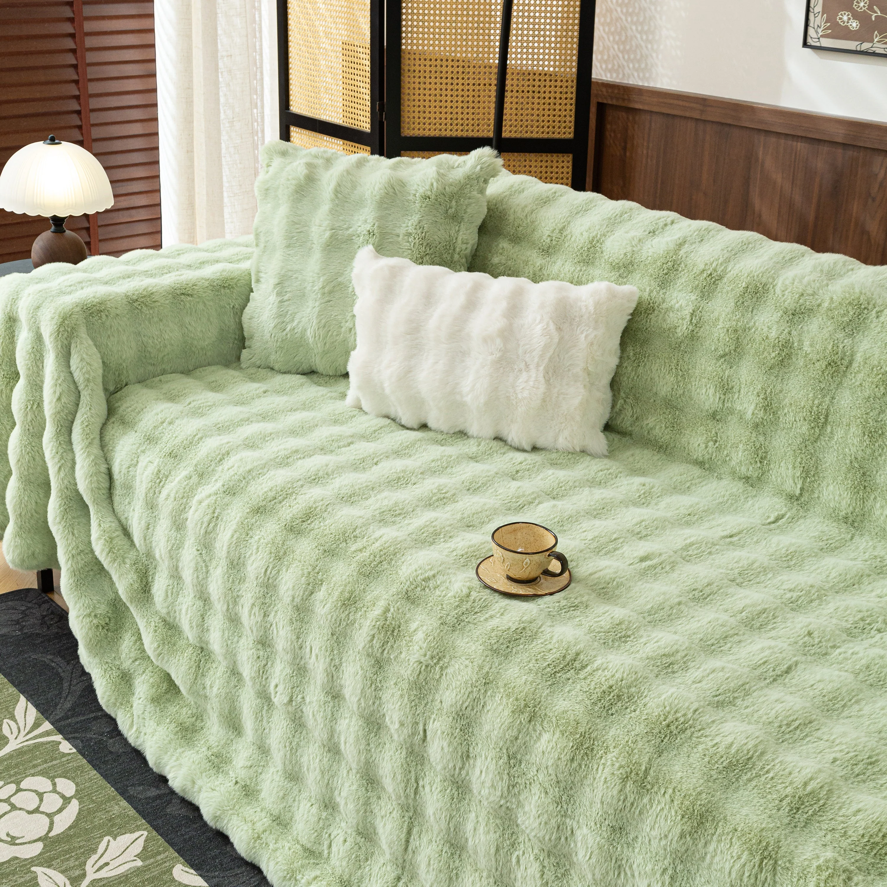 Thick Faux Fur Sofa Cover Fluffy Plush Warm Sofa Slipcover Furniture Protector for Couch Bed - Image 52